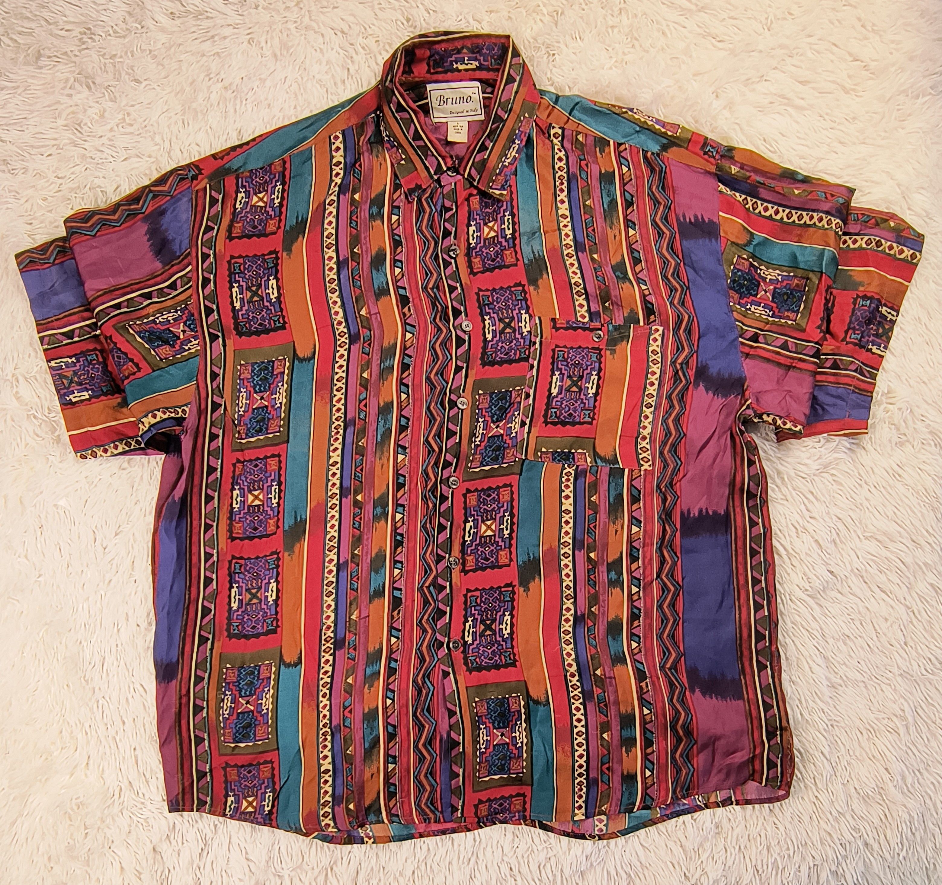 Vintage Vintage Bruno 100% silk 90s button up shirt Size US L / EU 52-54 / 3 - 2 Thumbnail