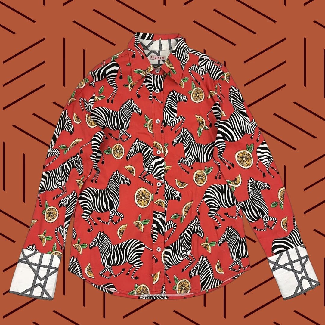 Vintage Tizzie Button Up Shirt Womens S Zebra Oranges Nature Cocquette Bold Flip Size S / US 4 / IT 40 - 1 Thumbnail