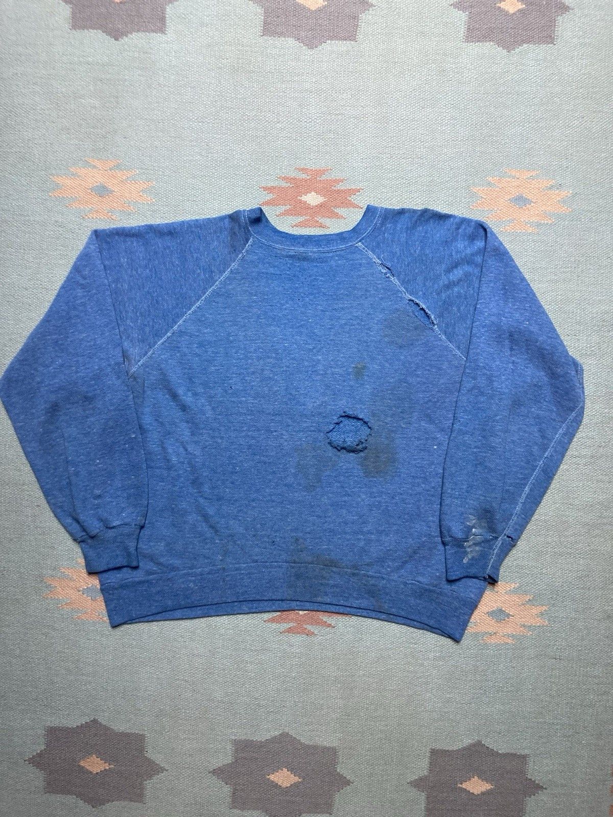 Vintage 70s crewneck sweatshirt heather blue distressed whooped XL Size US XL / EU 56 / 4 - 7 Thumbnail