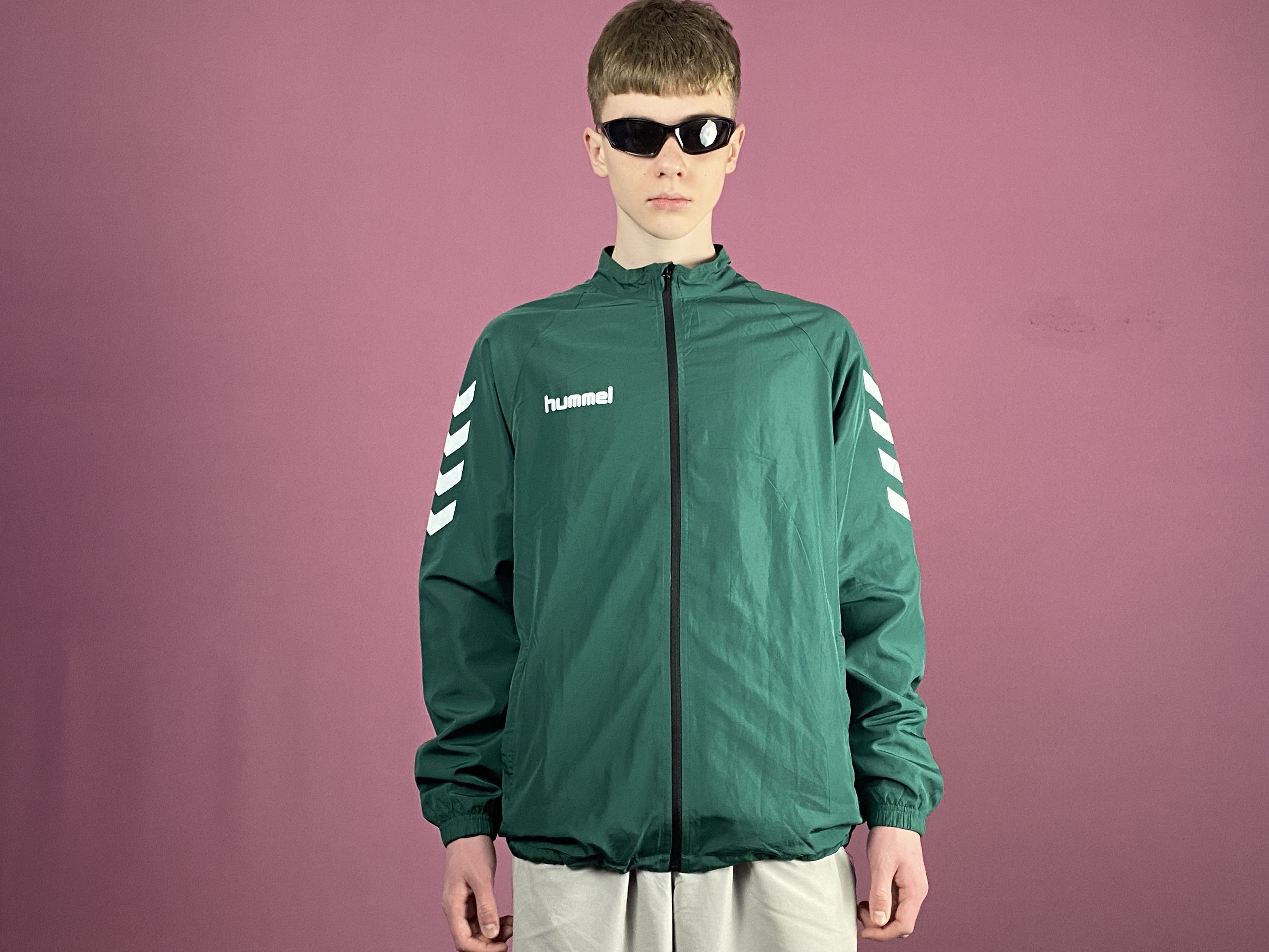 Hummel × Vintage Hummel Vintage Men's Windbreaker Jacket - L Green Polyester Size US L / EU 52-54 / 3 - 4 Thumbnail