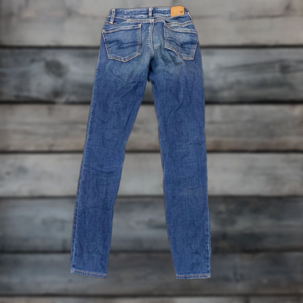 American Eagle Outfitters American Eagle Outfitters Jeans Skinny Womens 00 Blue Denim Stretch 5-Pocket Design Slim Fit Inseam 29 in Low Rise 6.5-8.5 in Distressed Size 24" / US 00 / IT 34 - 1 Thumbnail