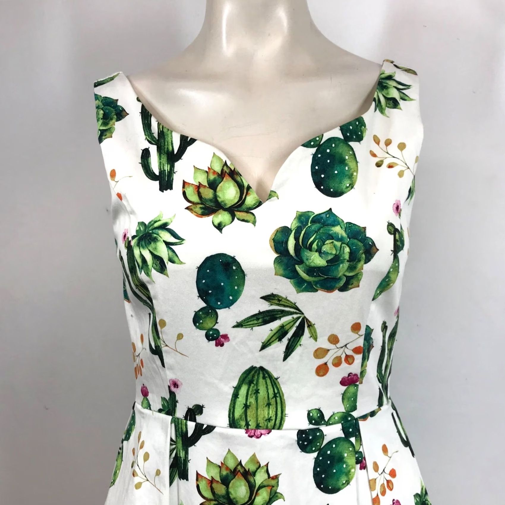 Vintage IXIA WOMEN'S S S White Cactus V-Neck Sleeveless Dress Size S / US 4 / IT 40 - 2 Thumbnail