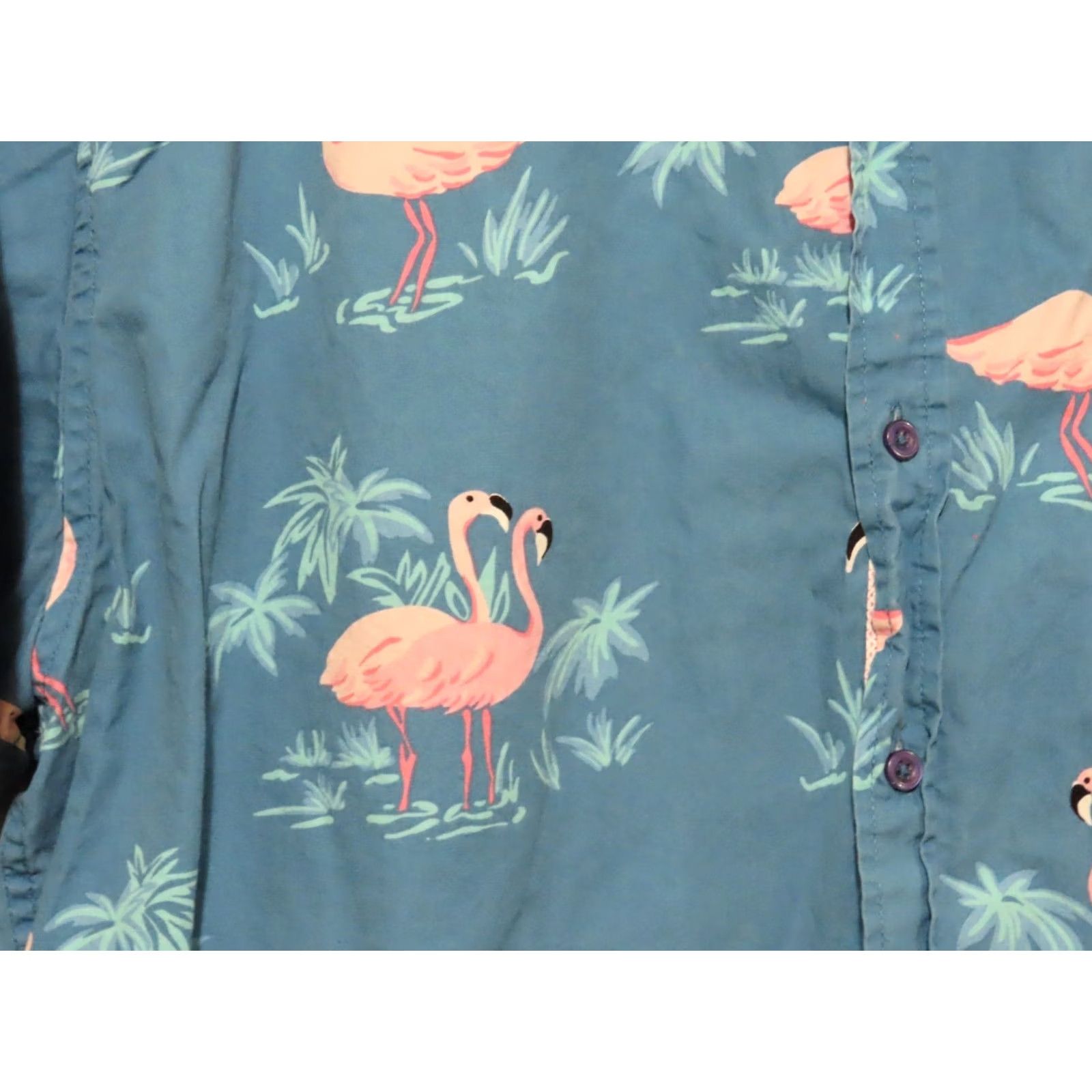 Vintage Rugby University Button-Up Shirt XL Adult Men Pink Flamingo Hawaiian Camp Casual Short Sleeve Blue 100% Cotton Button-Down Collar Size US XL / EU 56 / 4 - 4 Thumbnail