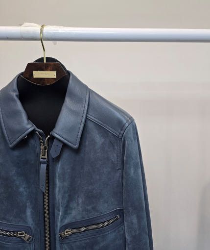 Tom Ford o1sm1stk0725 Suede Contrast Leather Jacket in Slate Blue Size US XL / EU 56 / 4 - 2 Thumbnail