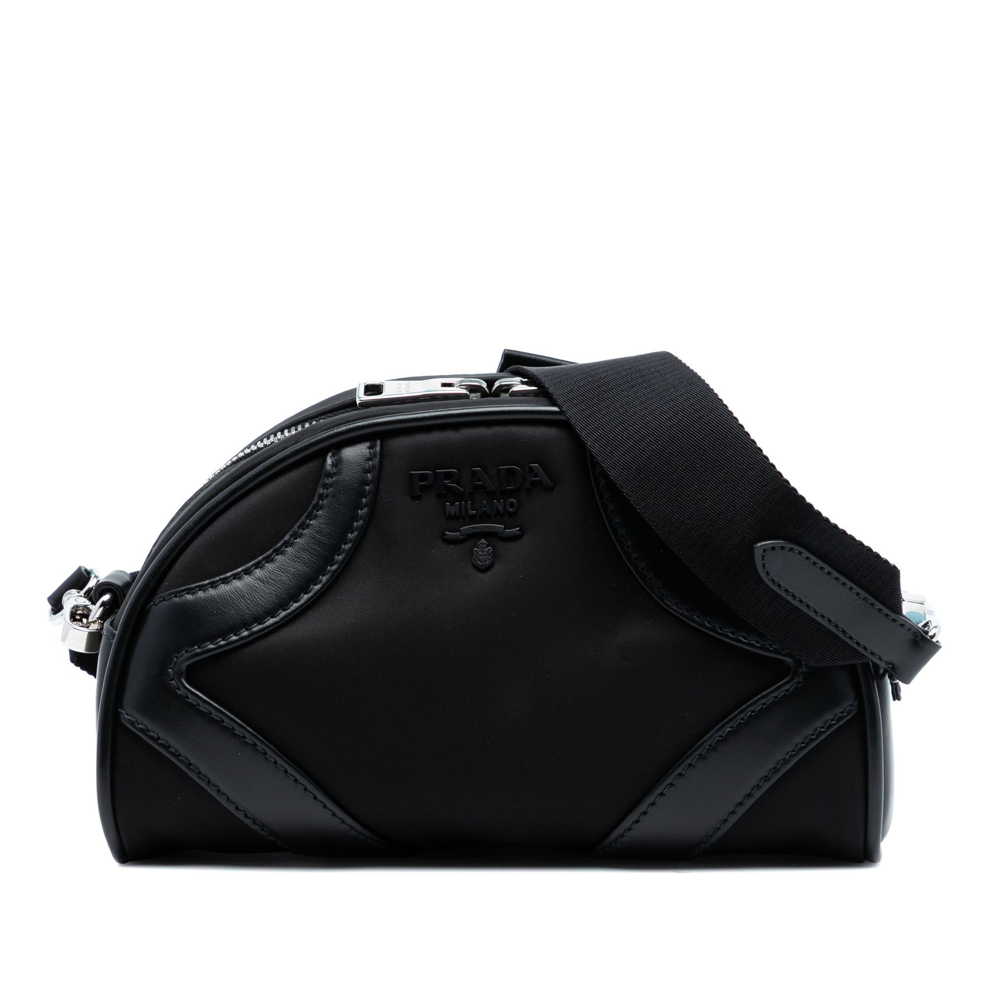 Prada Soft Calf Trimmed Tessuto Bowling Crossbody