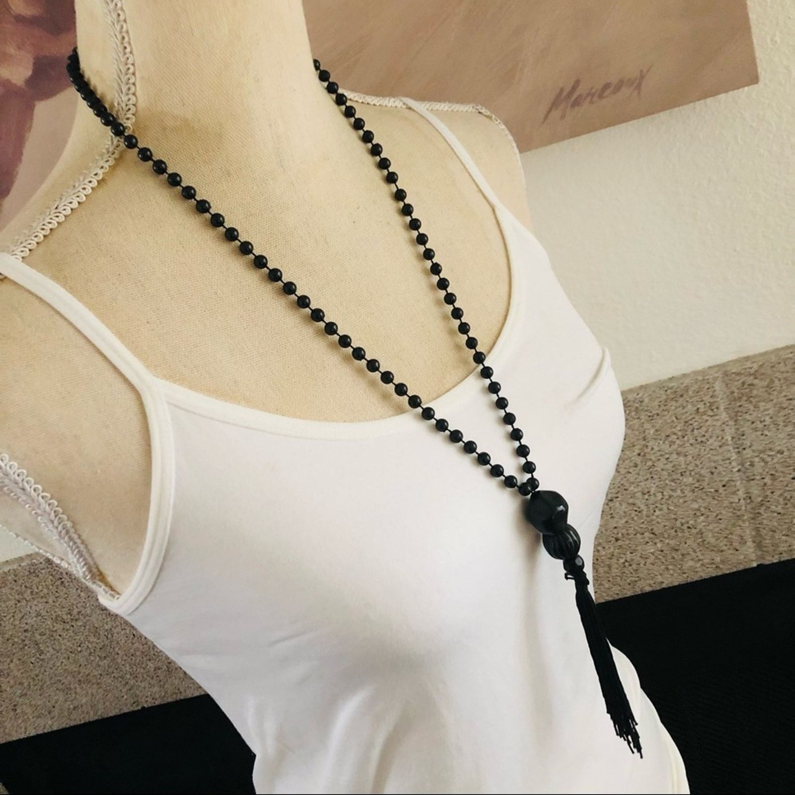 Vintage Vintage 70s black beaded fringe accent necklace Size ONE SIZE - 2 Thumbnail