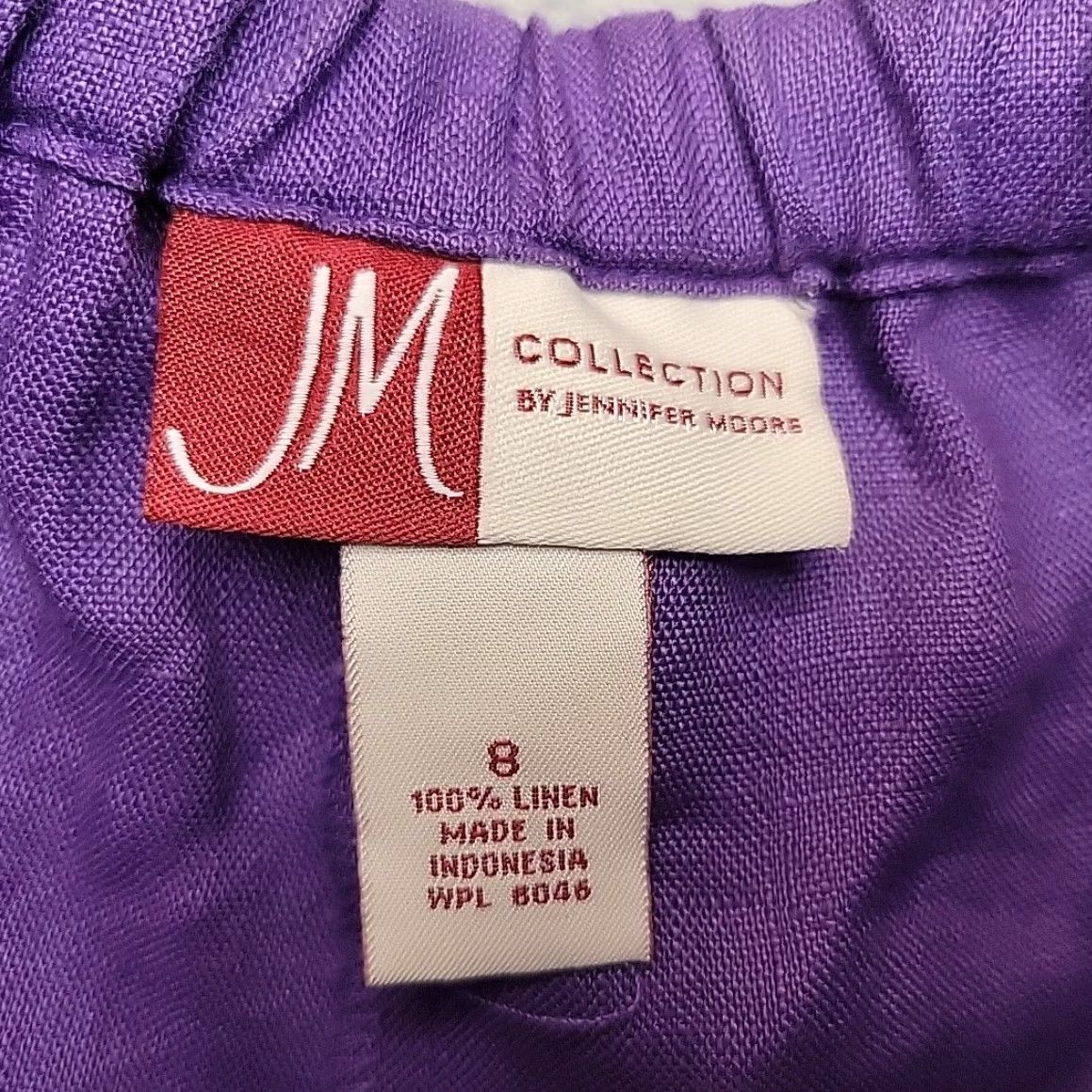 JM Collection VINTAGE JM Collection Linen Pants Womens 8 Purple Linen Cropped Drawstring Embroidered Size 30" / US 8 / IT 44 - 4 Thumbnail