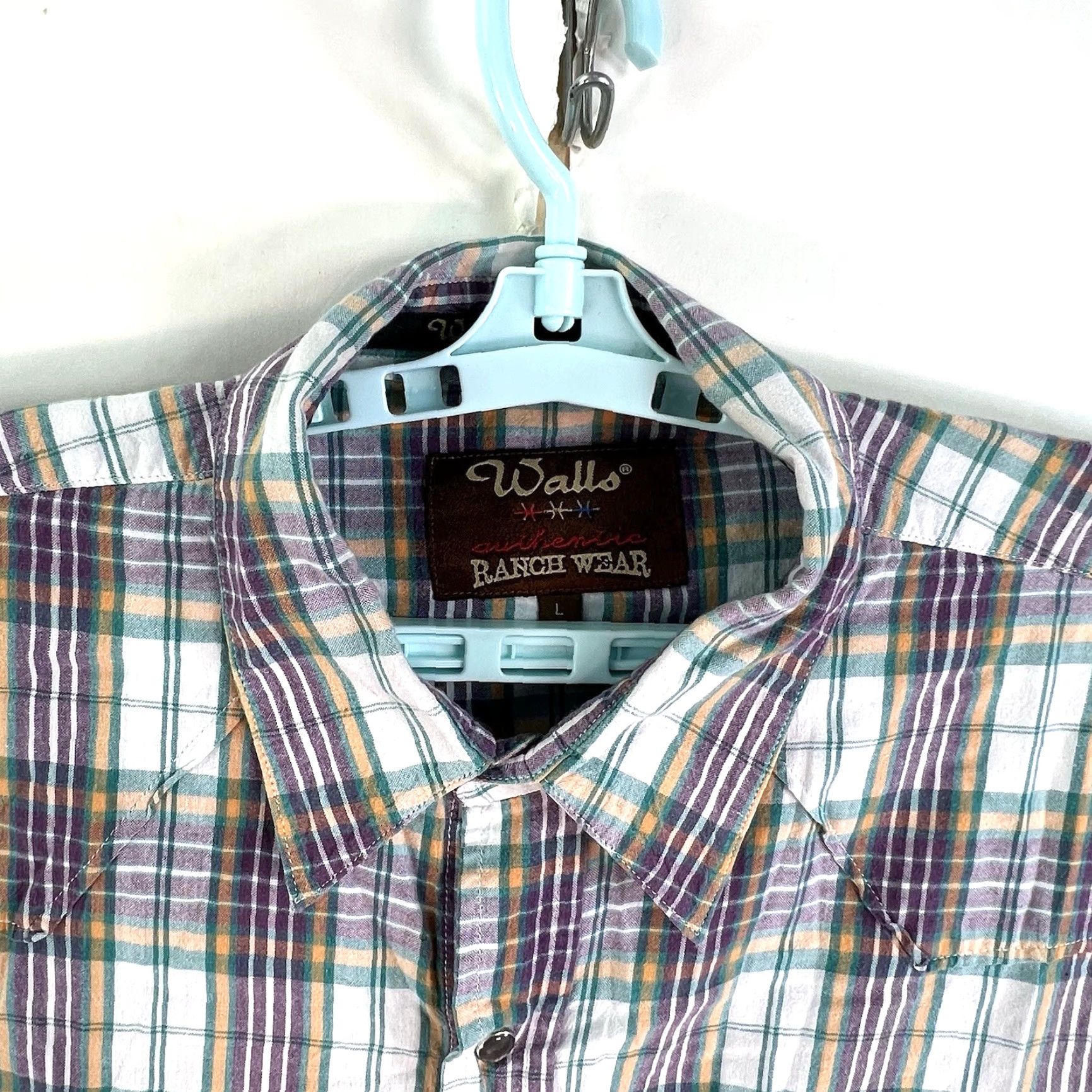 Walls VINTAGE Wall's Ranch Wear Cotton Plaid Pearl-Snap Shirt Men Large Purple Cowboy Western Long Sleeve Size US L / EU 52-54 / 3 - 3 Thumbnail
