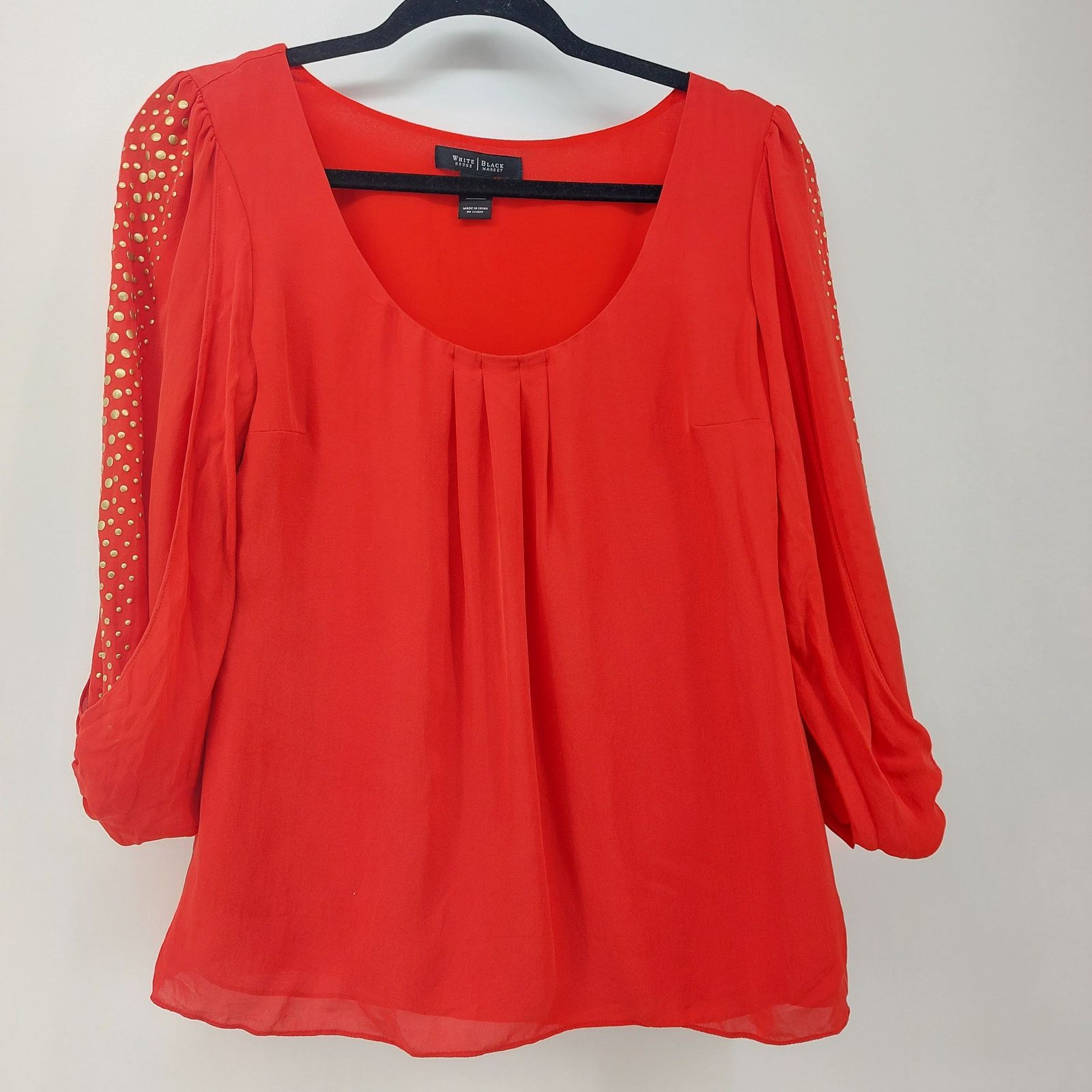 White House Black Market White House Black Market Silk Red Top Studded Sleeves Sz 6 Size M / US 6-8 / IT 42-44 - 14 Thumbnail