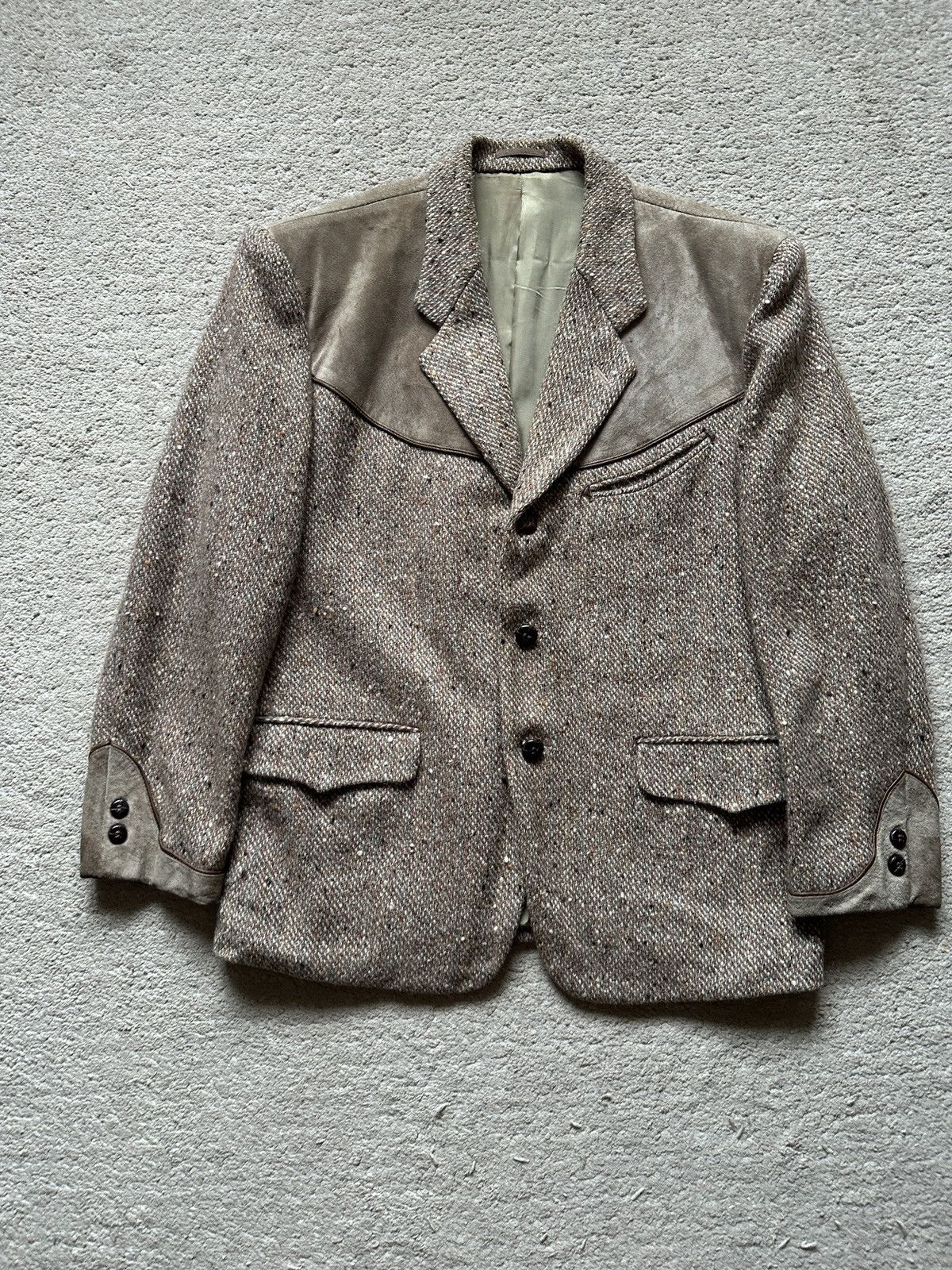 Yohji Yamamoto 1990s Work’s Tweed Leather Jacket Size US L / EU 52-54 / 3 - 5 Thumbnail