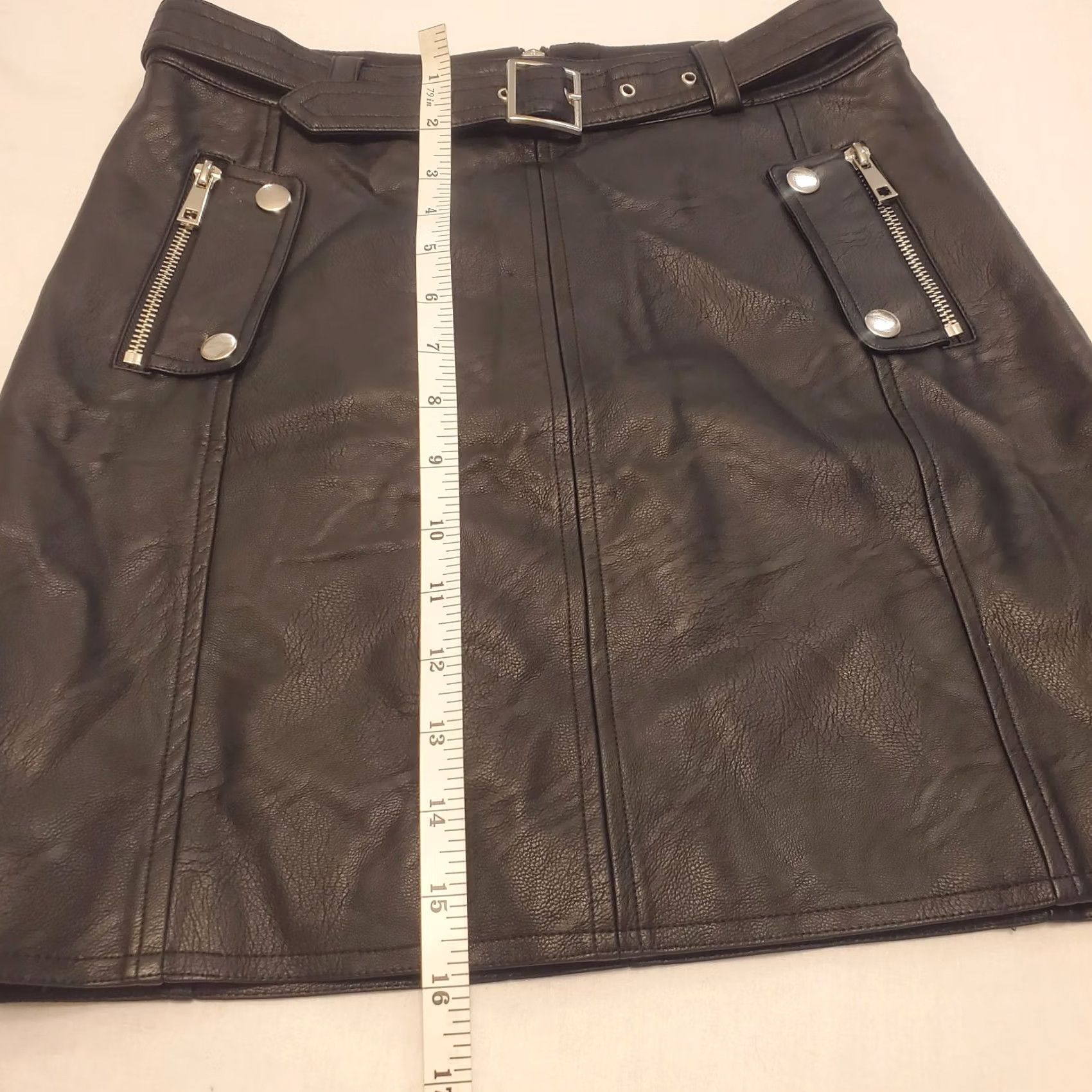 Topshop Topshop Skirt Size 4 Black Faux Leather Belted Moto Biker Goth Punk Emo Grunge Size 27" / US 4 / IT 40 - 7 Thumbnail