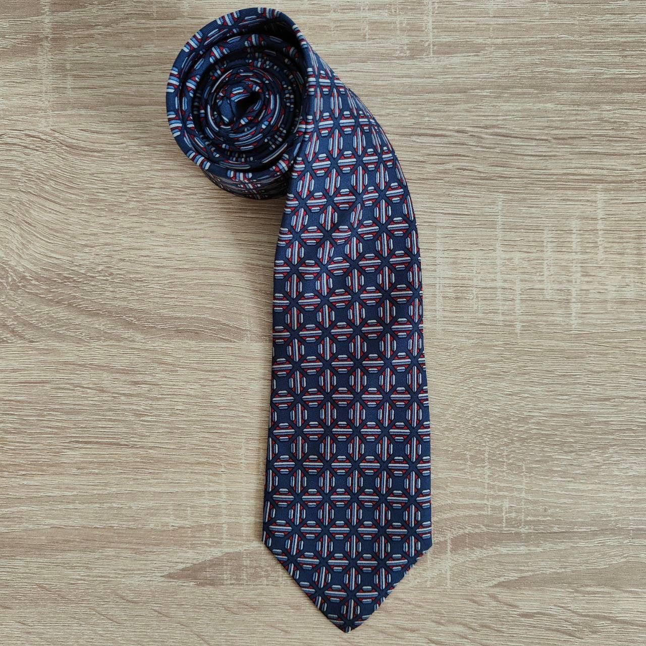 Hermes Hermes Paris Silk Tie 829 EA Geometry Blue Size ONE SIZE - 1 Thumbnail