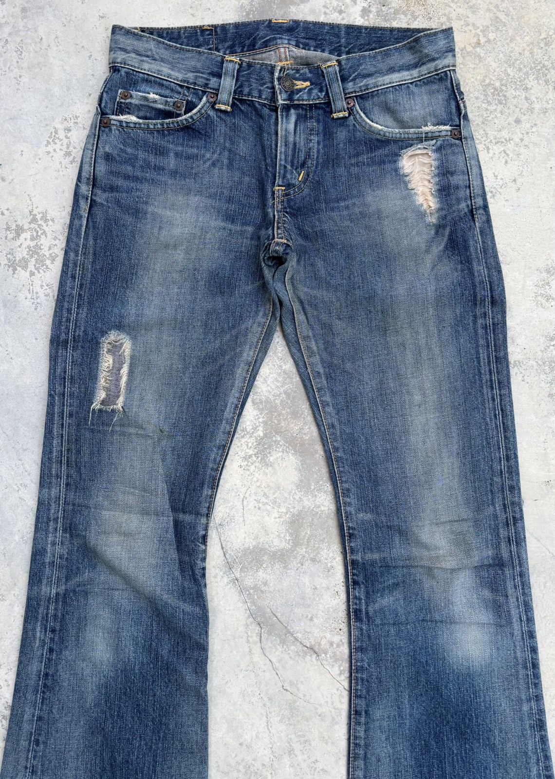 If Six Was Nine Flare Jeans Edwin 503 Japan Mud Wash Distress Bootcut Jean Size 29" - 5 Thumbnail