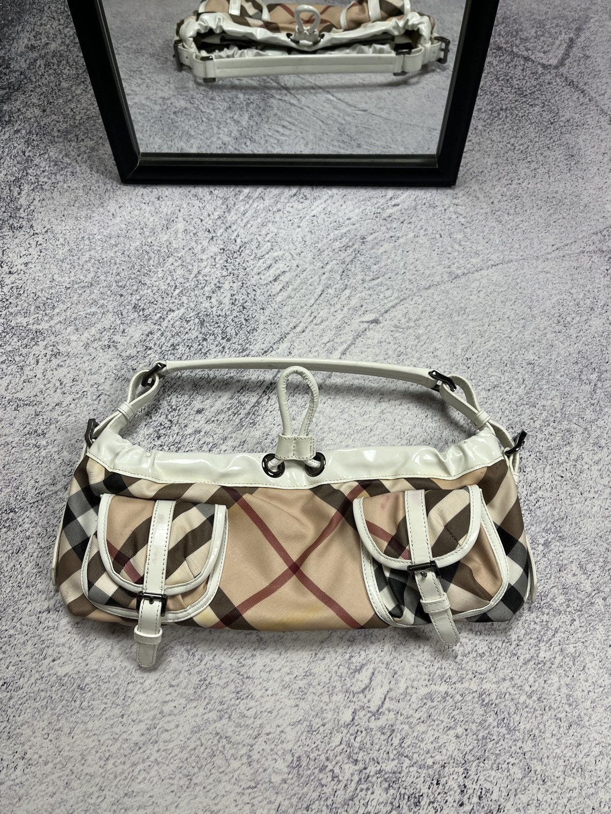 Burberry Nova Check Canvas Leather Shoulder Hand Bag Rare