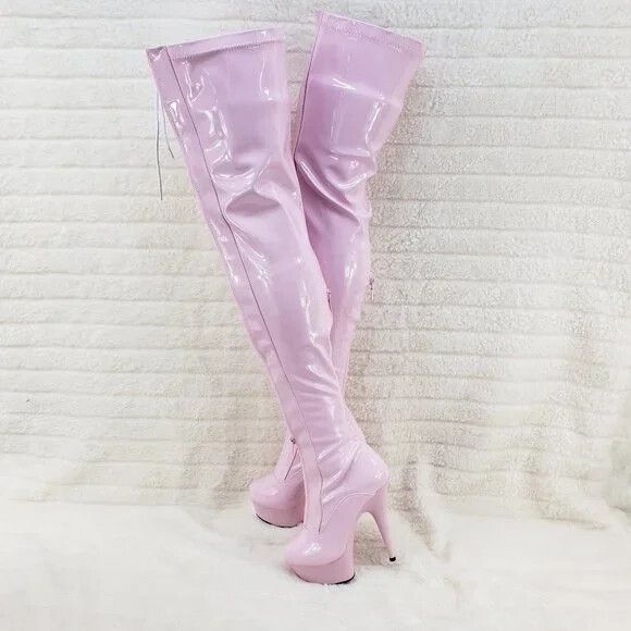 Other Baby Pink White Patent Platform Thigh High Heel Front Zipper Size US 11 / IT 41 - 7 Thumbnail