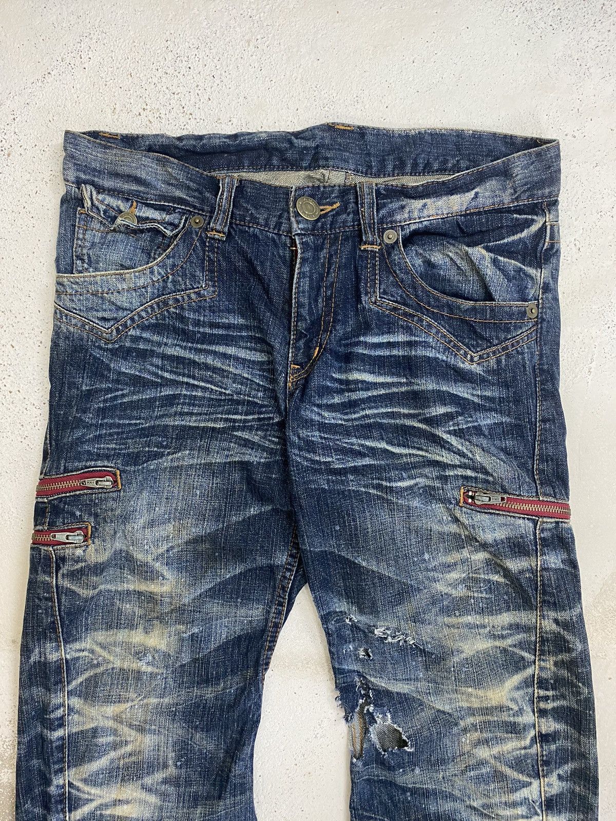GOSTAR DE FUGA × Japanese Brand Vintage Rattle Rap Unique Faded Wash Zipper Accents Ripped Size US 33 - 12 Thumbnail
