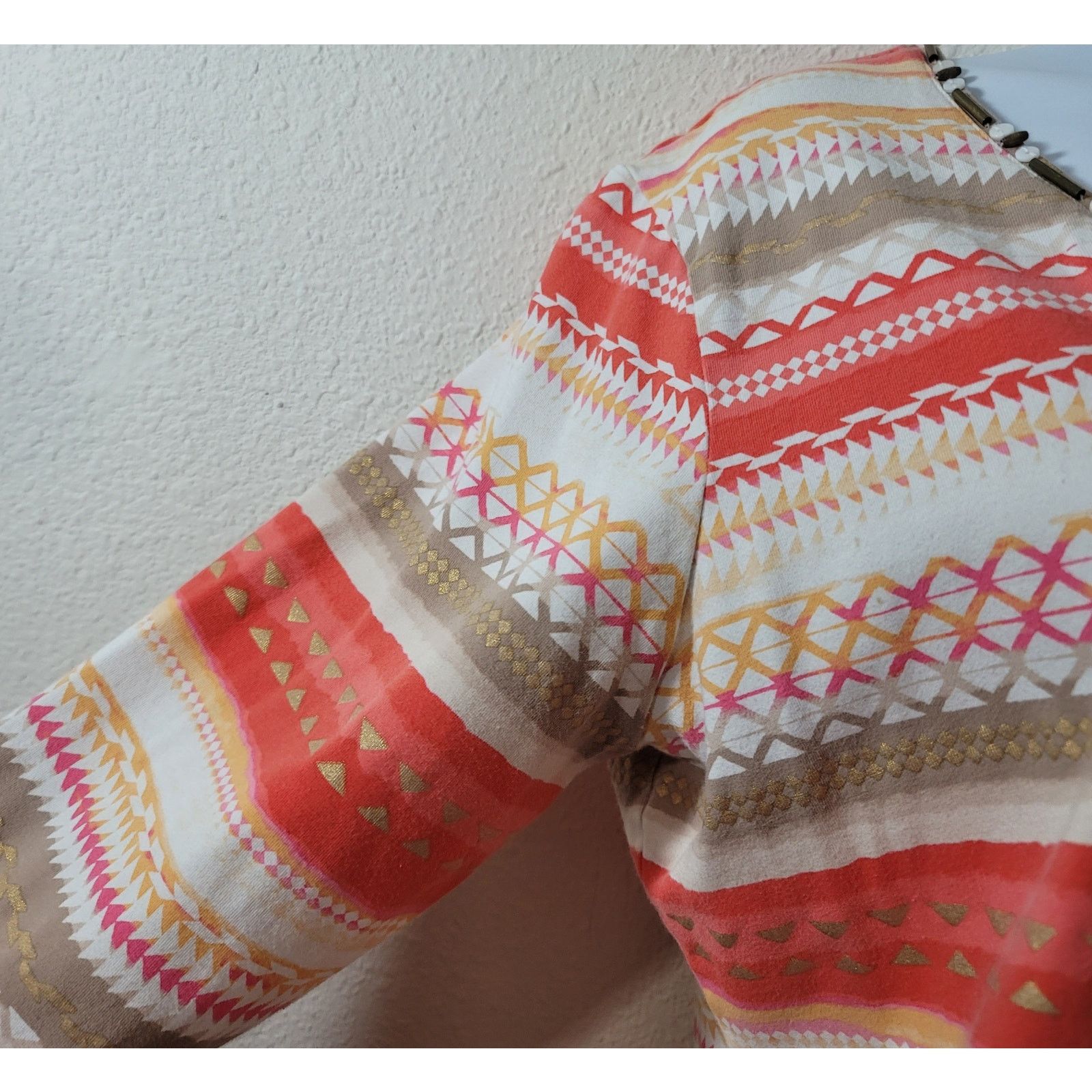 Other Ruby Rd. Orange Gold White Beaded V Neck Top Large Size L / US 10 / IT 46 - 6 Thumbnail