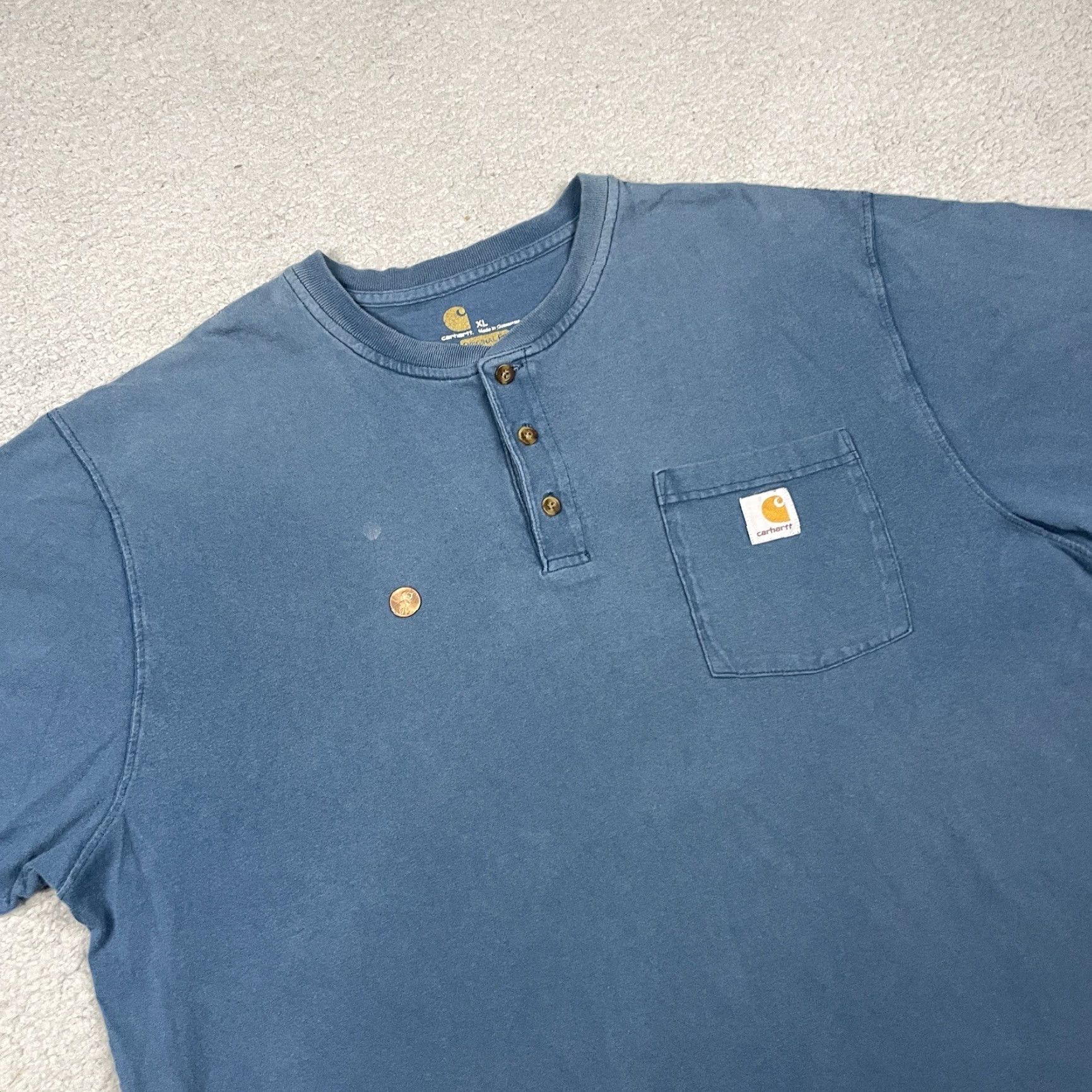 Carhartt VINTAGE Carhartt T-shirt Adult XL Gray Faded Pocket Work Wear Shirt XL Blue 90s Thrashed Logo Pockets Mens Size US XL / EU 56 / 4 - 7 Thumbnail