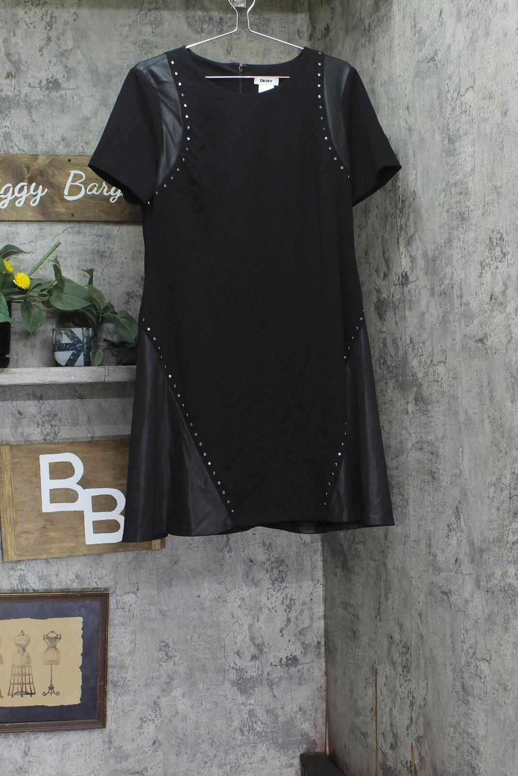 DKNY Nwt Dkny Sleeve Leather Detail Flare Sheath Dress Black 14 Size XL / US 12-14 / IT 48-50 - 1 Thumbnail