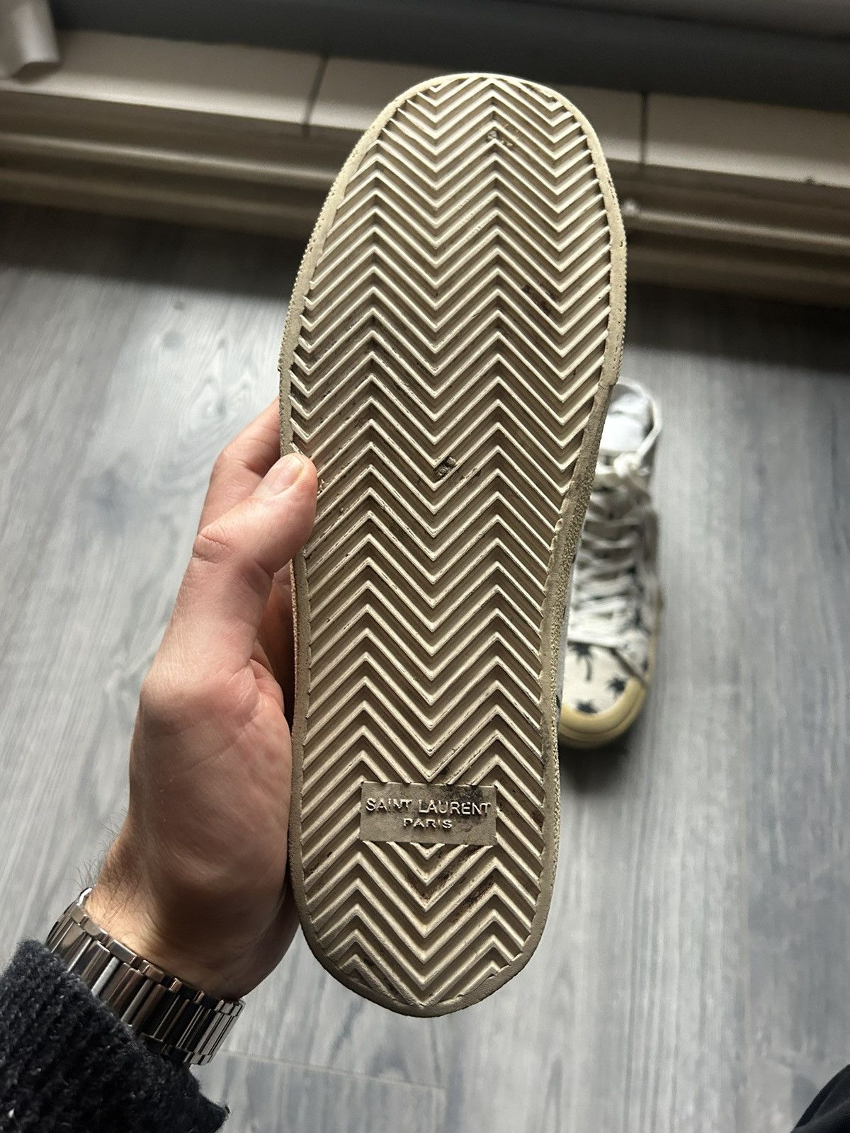 Saint Laurent Paris Palm Tree Print Canvas High-Top Sneakers Size US 7.5 / EU 40-41 - 8 Thumbnail