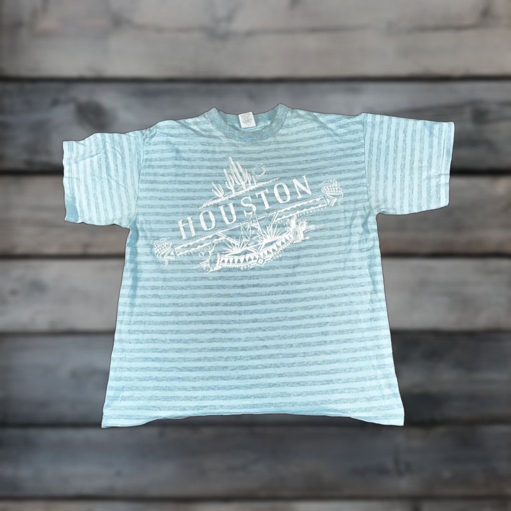 Vintage VINTAGE Miller Houston T-Shirt Adult XL Blue Striped Puff Print 90s Graphic Tee Mens Size US XL / EU 56 / 4 - 1 Thumbnail