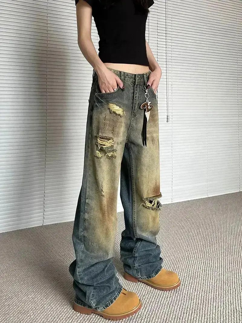 Japanese Brand Retro washed loose distressed jeans Size US 32 / EU 48 - 6 Thumbnail