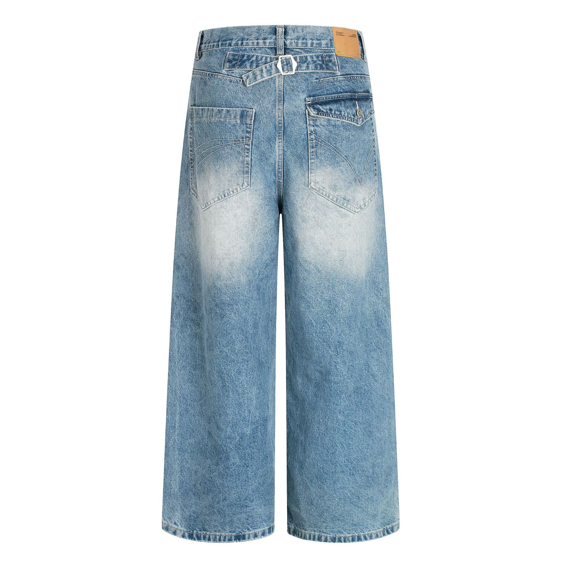 Jean American retro men's washed distressed straight loose jeans Size US 32 / EU 48 - 2 Thumbnail