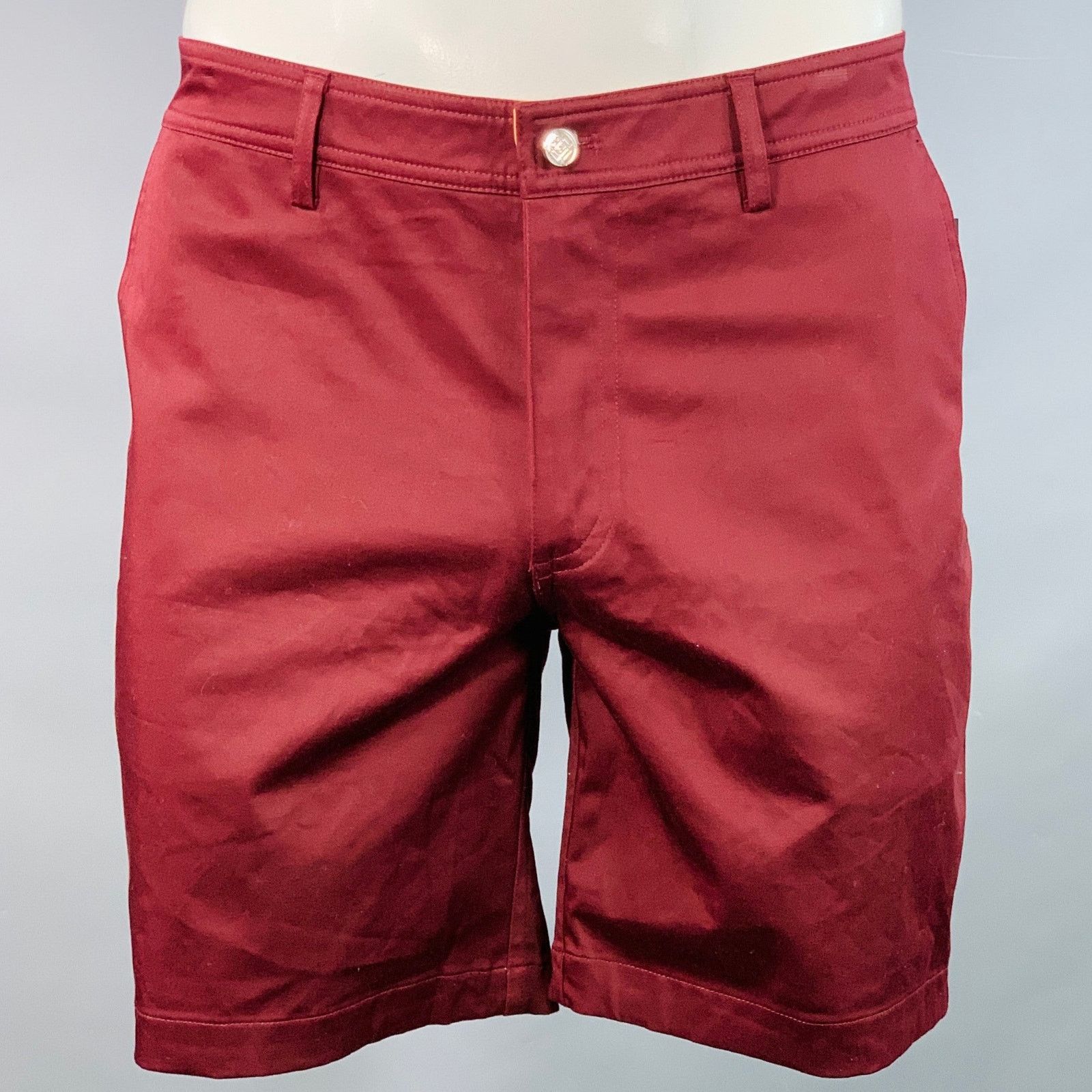 Other DC2 MIAMI L Burgundy Cotton Blend Flat Front Zip Fly Shorts Size US 35 - 1 Thumbnail