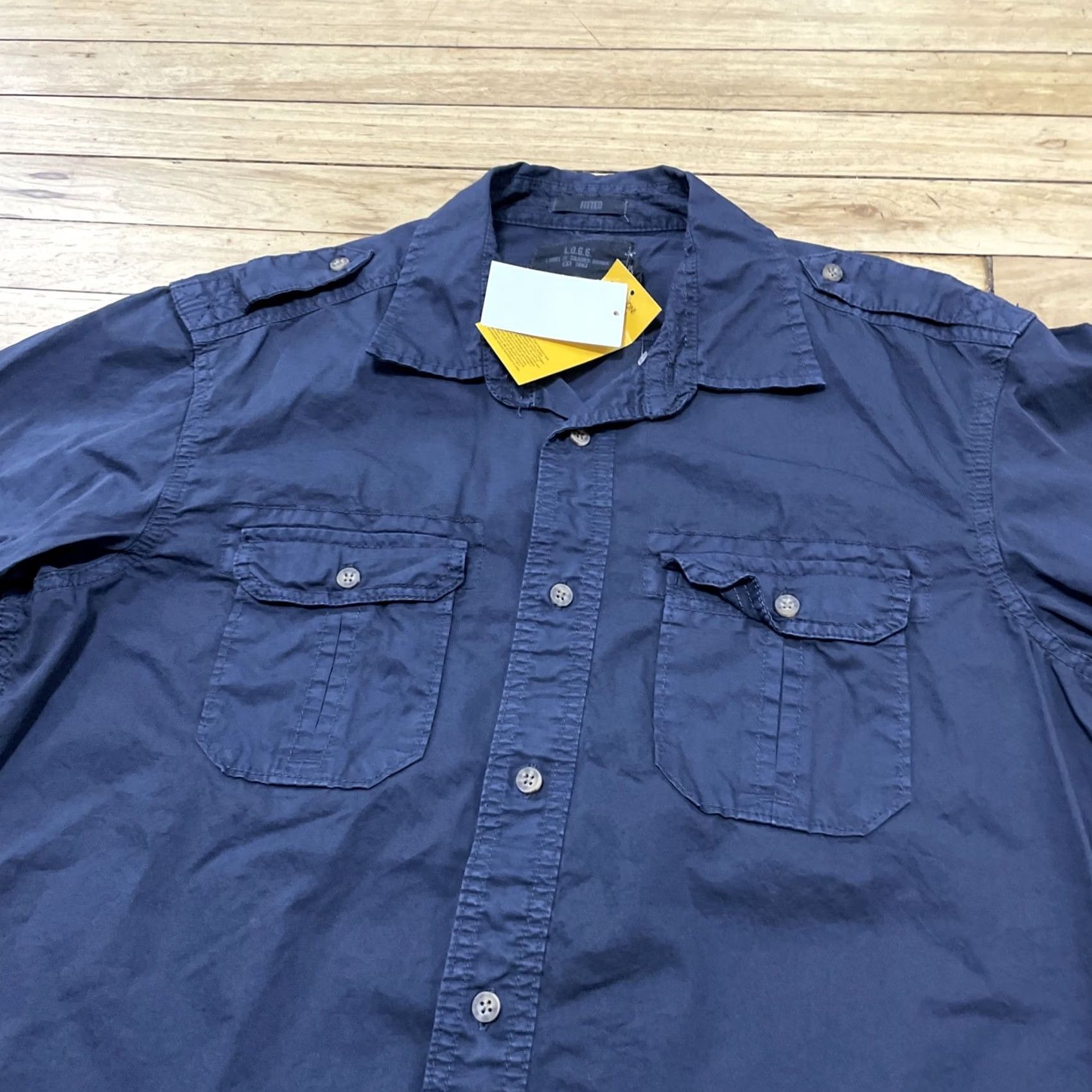 H&M H&M L.o.g.g. Button Up shirt New Men L Fitted Military Navy Blue Long Sleeve Shirt Men's Button-Up Navy Blue 30 Size US M / EU 48-50 / 2 - 2 Thumbnail