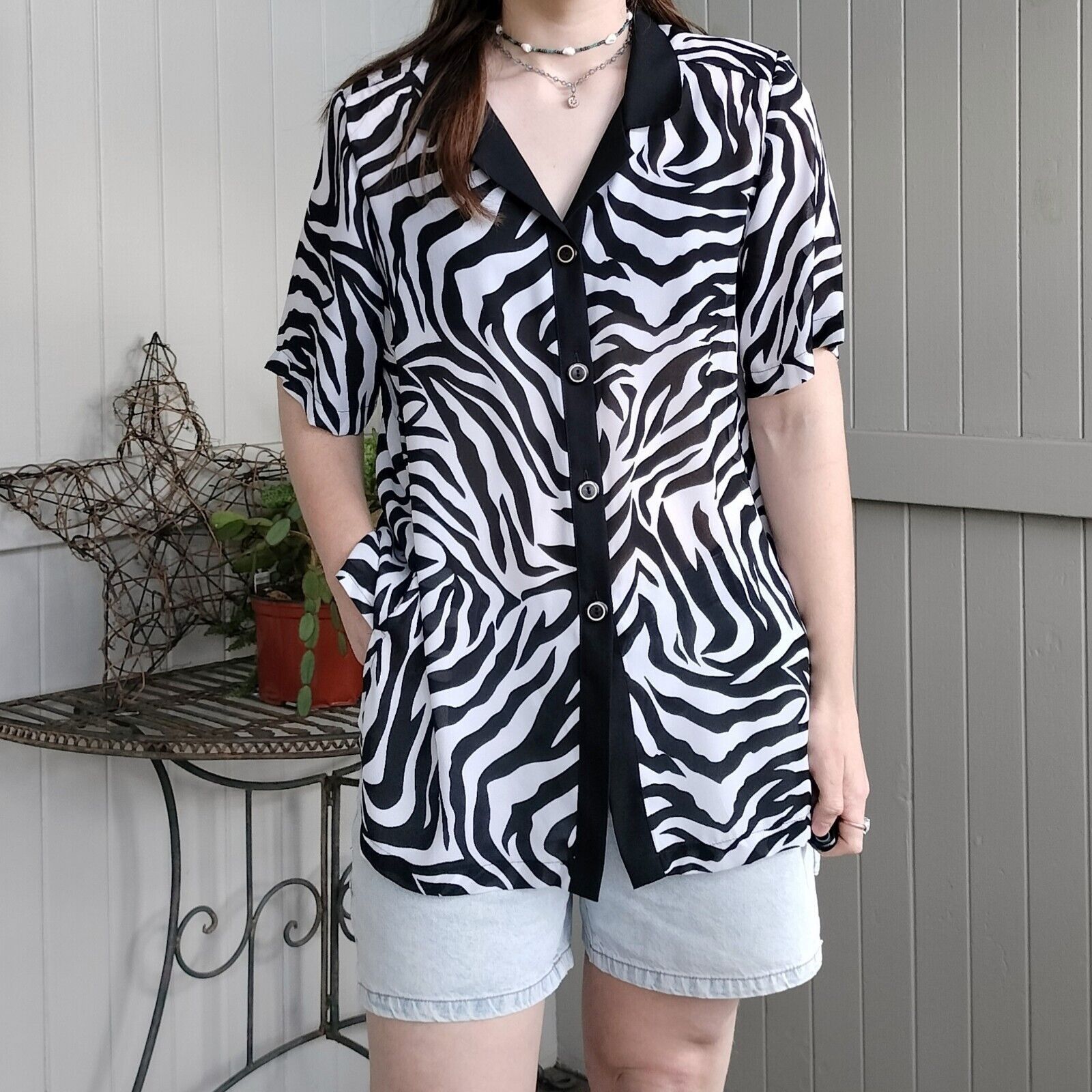 Man Made In Australia × Vintage Vintage 80s Shirt Zebra Striped Button Up Retro Rockabilly Size M / US 6-8 / IT 42-44 - 2 Thumbnail