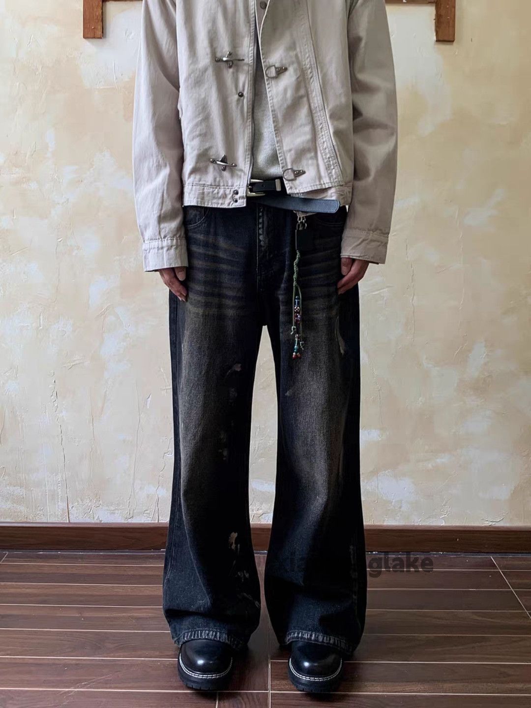 Jean xtl washed faded loose baggy wide Leg paint jeans Size US 28 / EU 44 - 4 Thumbnail