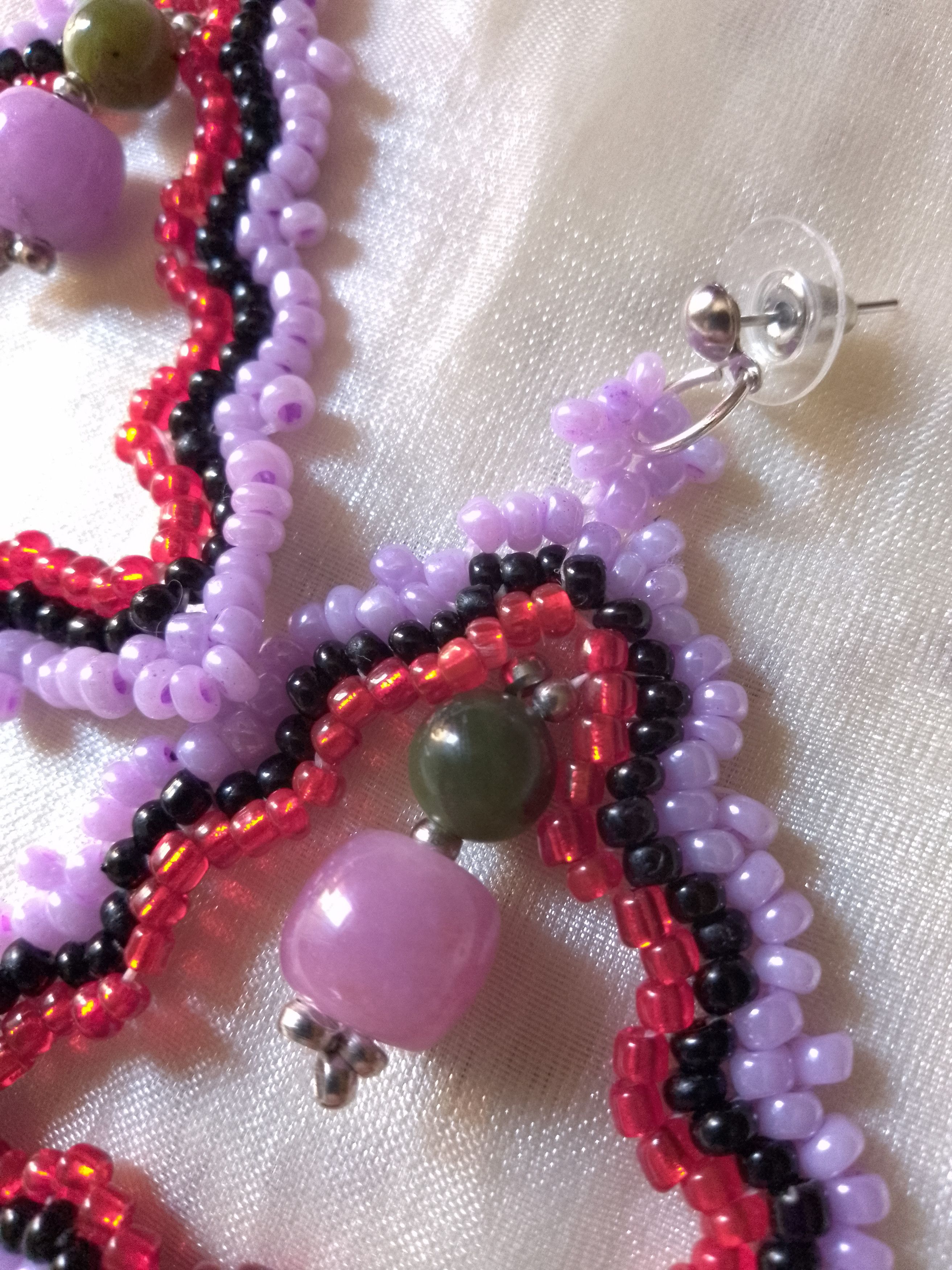 Handmade Dangle earrings triangular Green and purple hard gemstones Size ONE SIZE - 7 Thumbnail