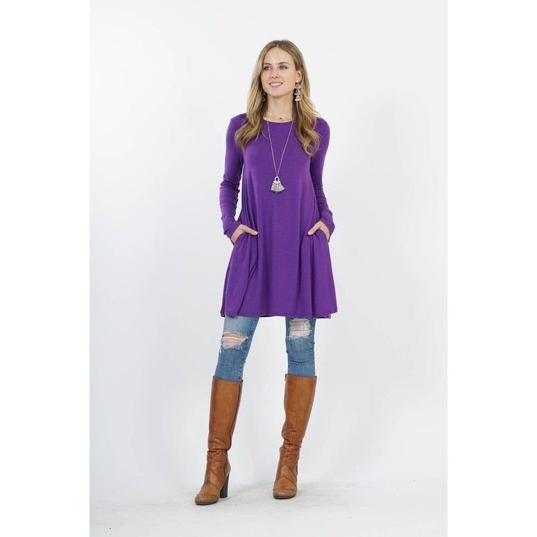 Other Long Sleeve Swing Tunic With Side Pockets Purple Medium Size M / US 6-8 / IT 42-44 - 1 Thumbnail