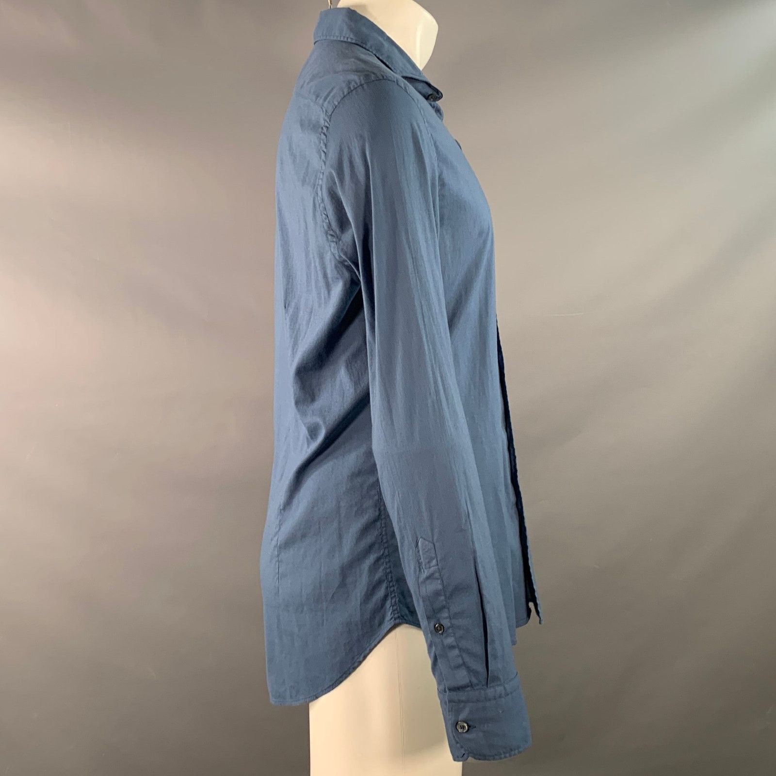 Fedeli FEDELI M Blue Cotton Blend Spread Collar Long Sleeve Shirt Size US M / EU 48-50 / 2 - 2 Thumbnail