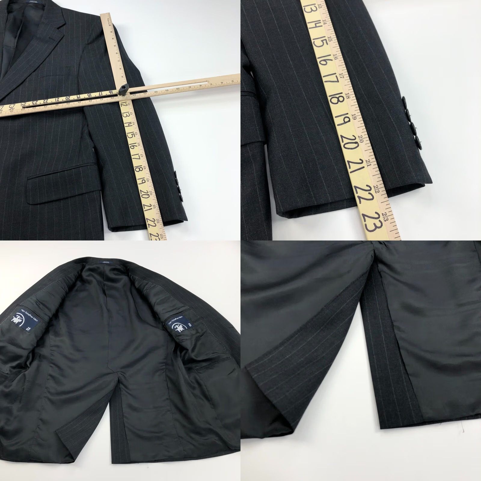 Hart Schaffner Marx Hart Schaffner Marx 100% Wool Two Button Sport Suit Coat Jacket Dark Gray Coat Men 43 Regular Notch Lapel Wool Suit Jacket Size 46R - 8 Thumbnail