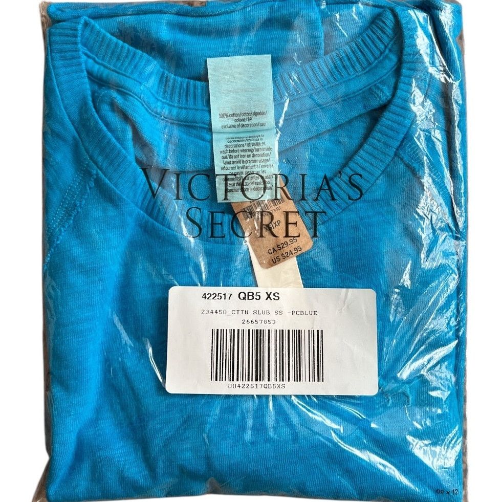 Victoria's Secret VICTORIA'S SECRET PINK Blue Cotton Crew Neck Crop Top, XS Size XS / US 0-2 / IT 36-38 - 5 Thumbnail