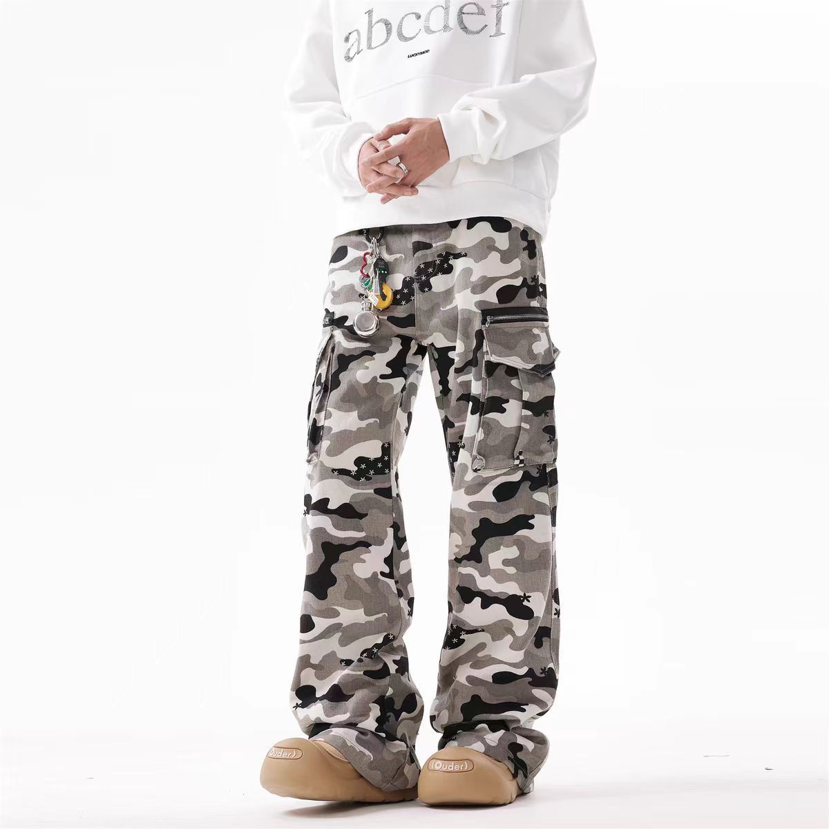 Japanese Brand × Jean Vintage Pocket Camo Hip Hop Micro Flare Work Trousers Size US 34 / EU 50 - 1 Thumbnail