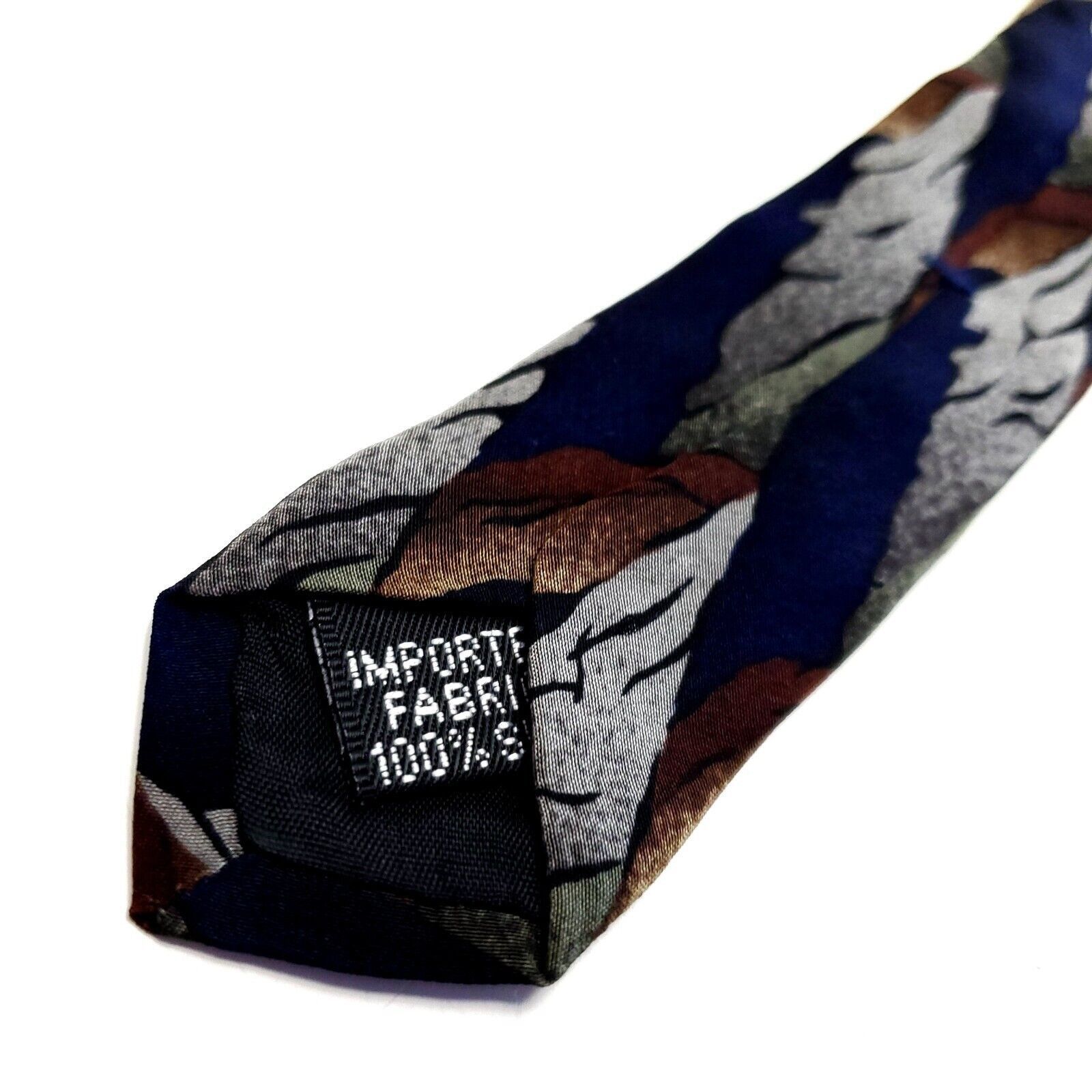 Designer Honors Silk Tie Print Blue Brown Gray Short Wide Size ONE SIZE - 5 Thumbnail