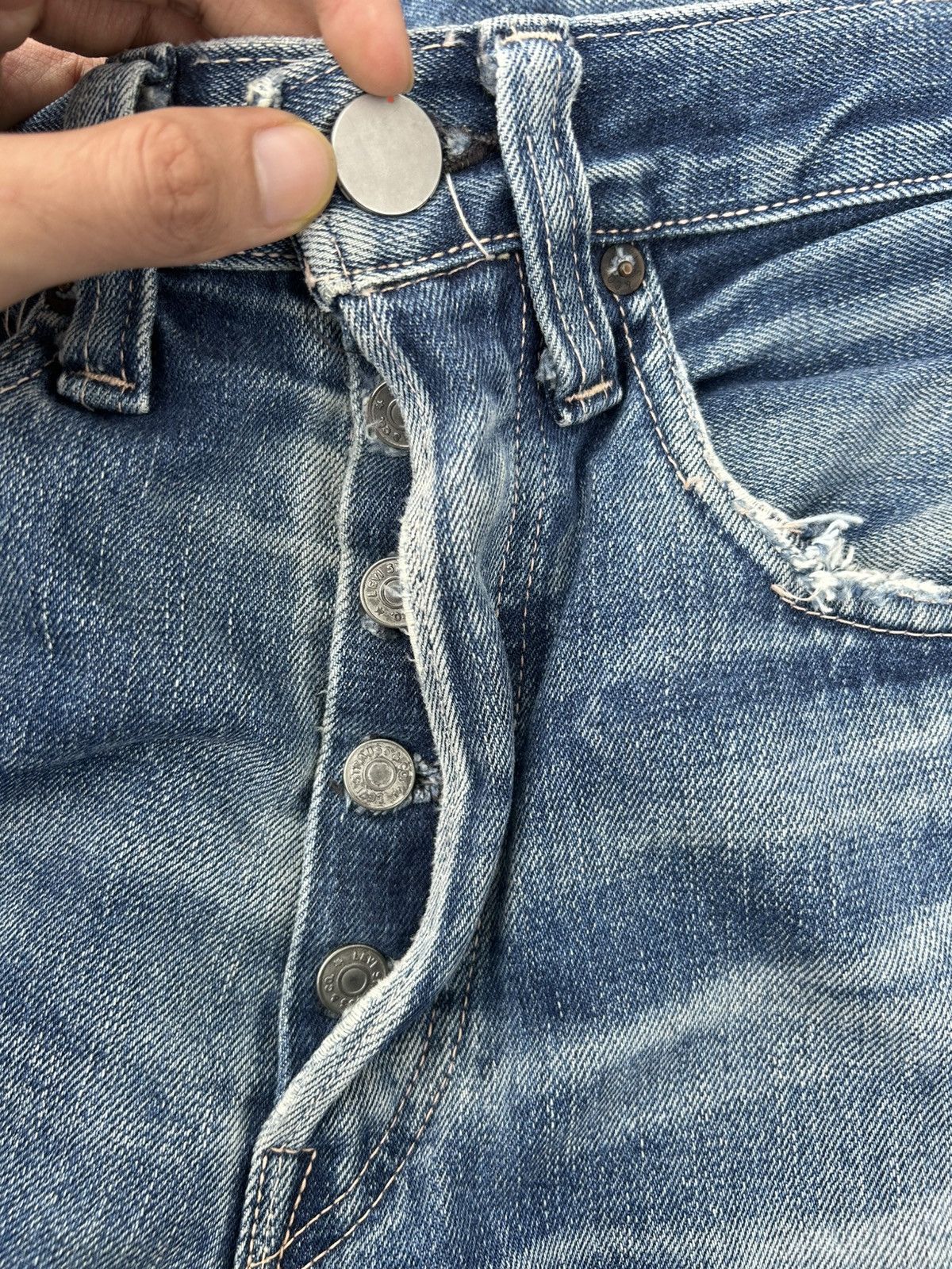 Kapital Vintage Levis Big E Selvedge Thrashed Denim Jeans Size US 30 / EU 46 - 7 Thumbnail