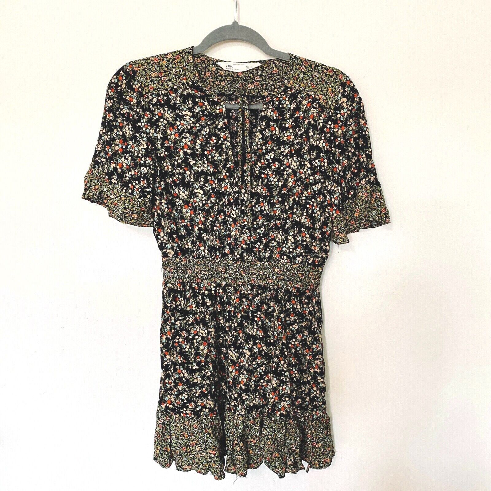 Zara Zara Black Multi Floral Tiered Ruffle Mini Tie Front Small Size S / US 4 / IT 40 - 1 Thumbnail