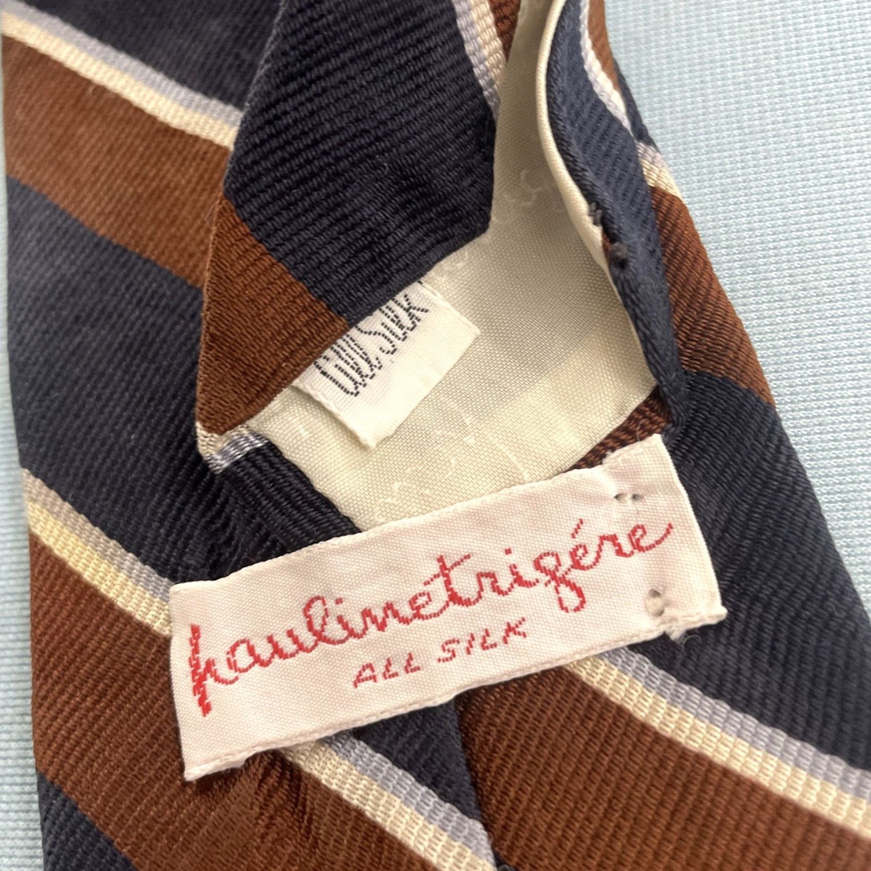 Vintage VINTAGE Pauline Trigère Silk Repp Tie Striped Navy Brown White 60" 3.2" Tie Mens 70s Designer Capstone Capsule Neckwear Size ONE SIZE - 5 Thumbnail