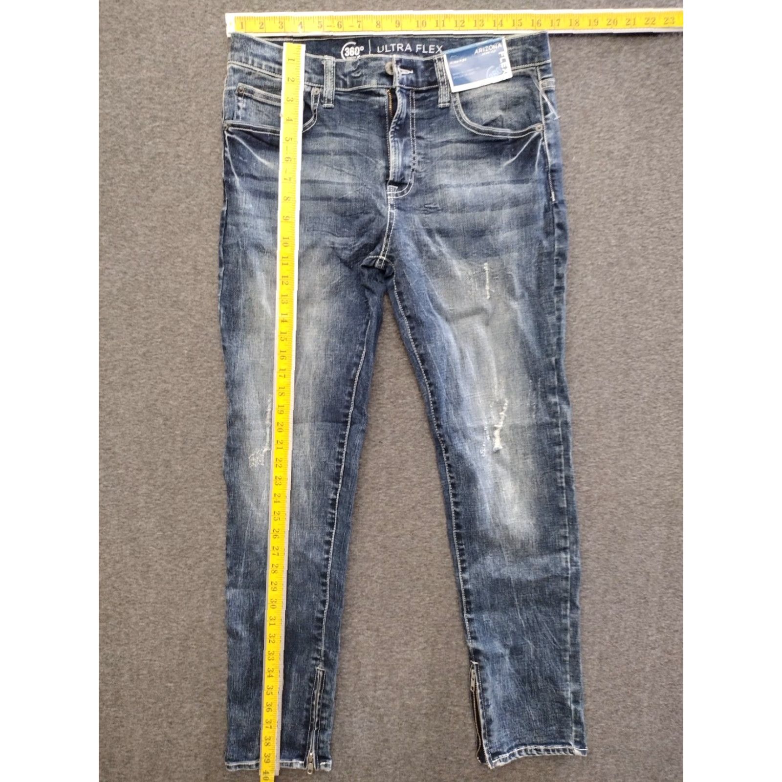 Vintage Arizona Jeans Skinny Jeans Dark Crackle Wash 32 Arizona Ultra Flex 360 Women's Ankle Zipper 5-Pocket Denim Folded with Zipper Whiskered Buttons Size 24" / US 00 / IT 34 - 4 Thumbnail