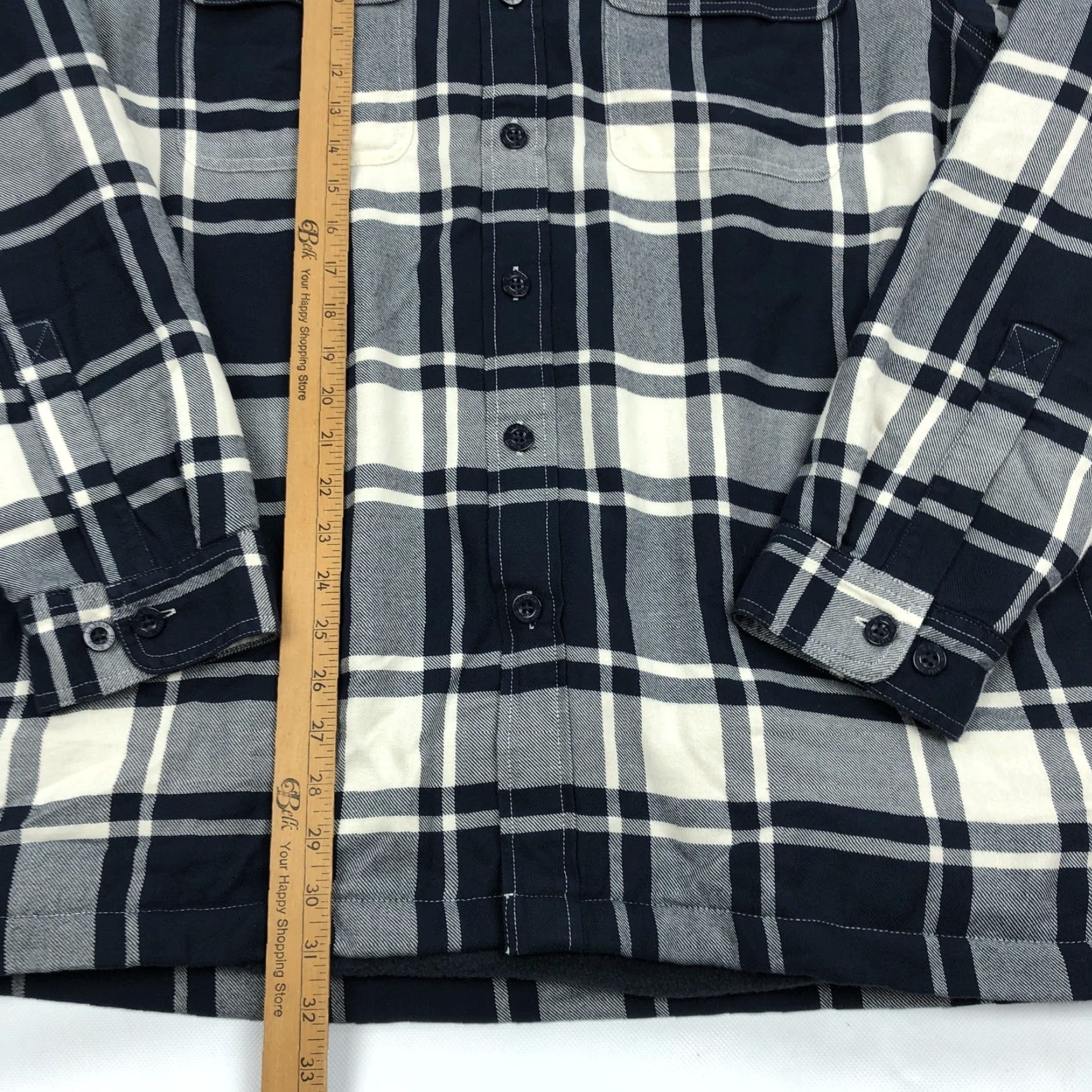 Vintage L.L.Bean Men's L-REG Traditional Fit Flannel Lined Shirt Jacket Plaid Navy Cream Shirt Jacket Size US L / EU 52-54 / 3 - 5 Thumbnail