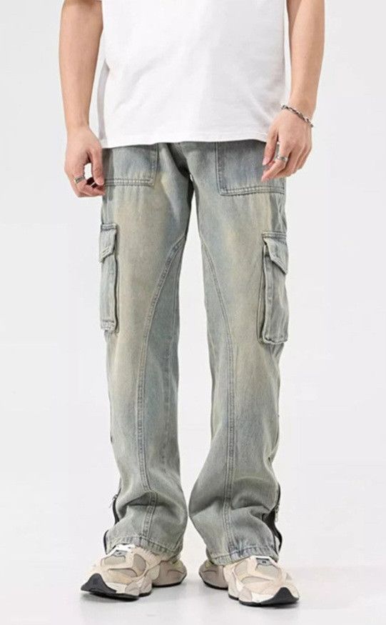 Jean × Vintage Y2k Mud Yellow Jeans with Buttons Multi-pocket Zipper Size US 34 / EU 50 - 4 Thumbnail