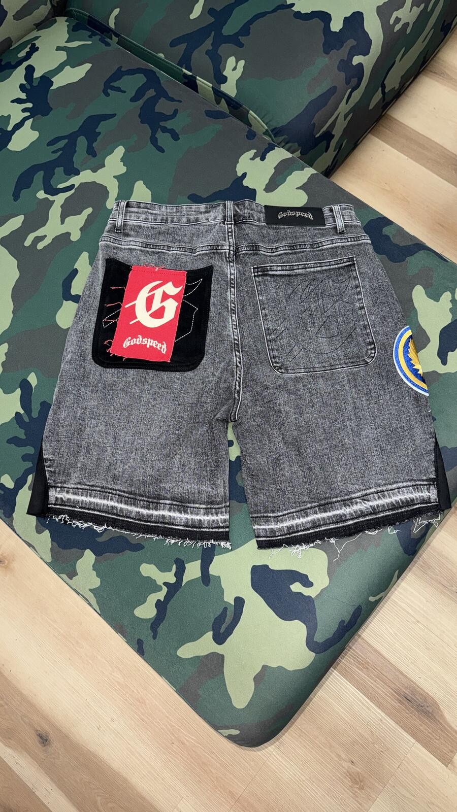 Godspeed Godspeed Grey Patchwork V2 Denim Men's Shorts Size US 30 / EU 46 - 4 Thumbnail