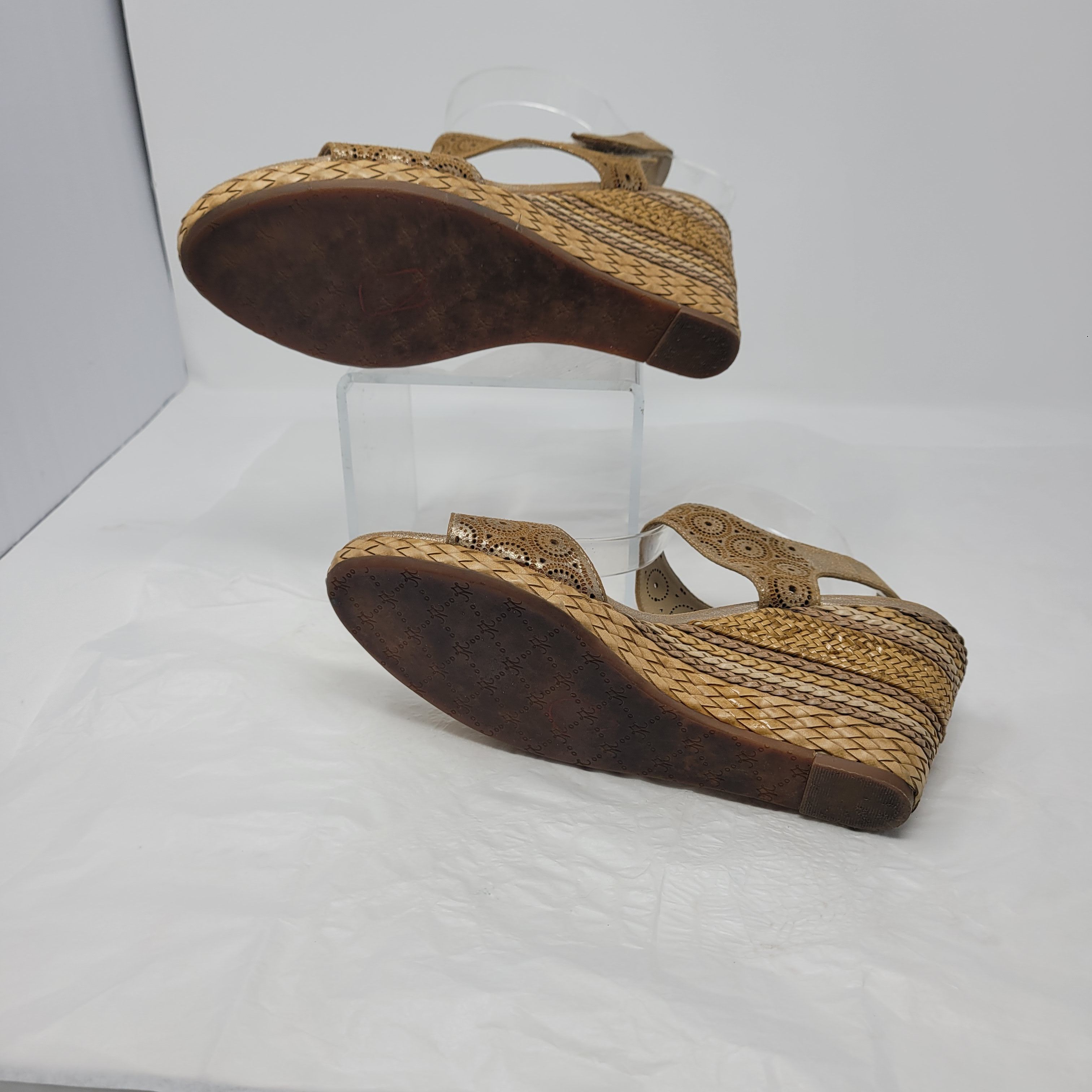 Johnston & Murphy Leather Gold Metallic Georgiana Wedge Sz 8 Espadrille Boho Size US 8 / IT 38 - 9 Thumbnail