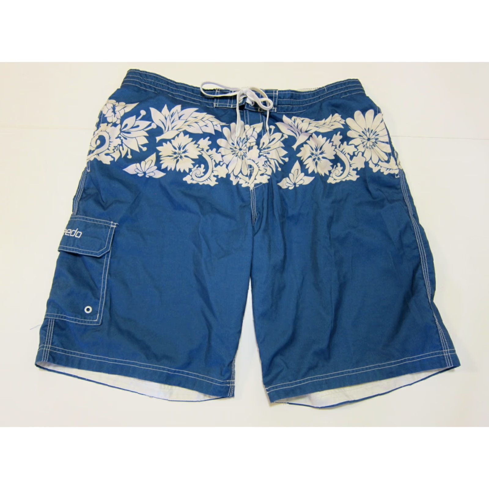 Speedo Speedo Blue White Hawaiian Floral Lined Swim Board Shorts Men XL Size US 36 / EU 52 - 2 Thumbnail