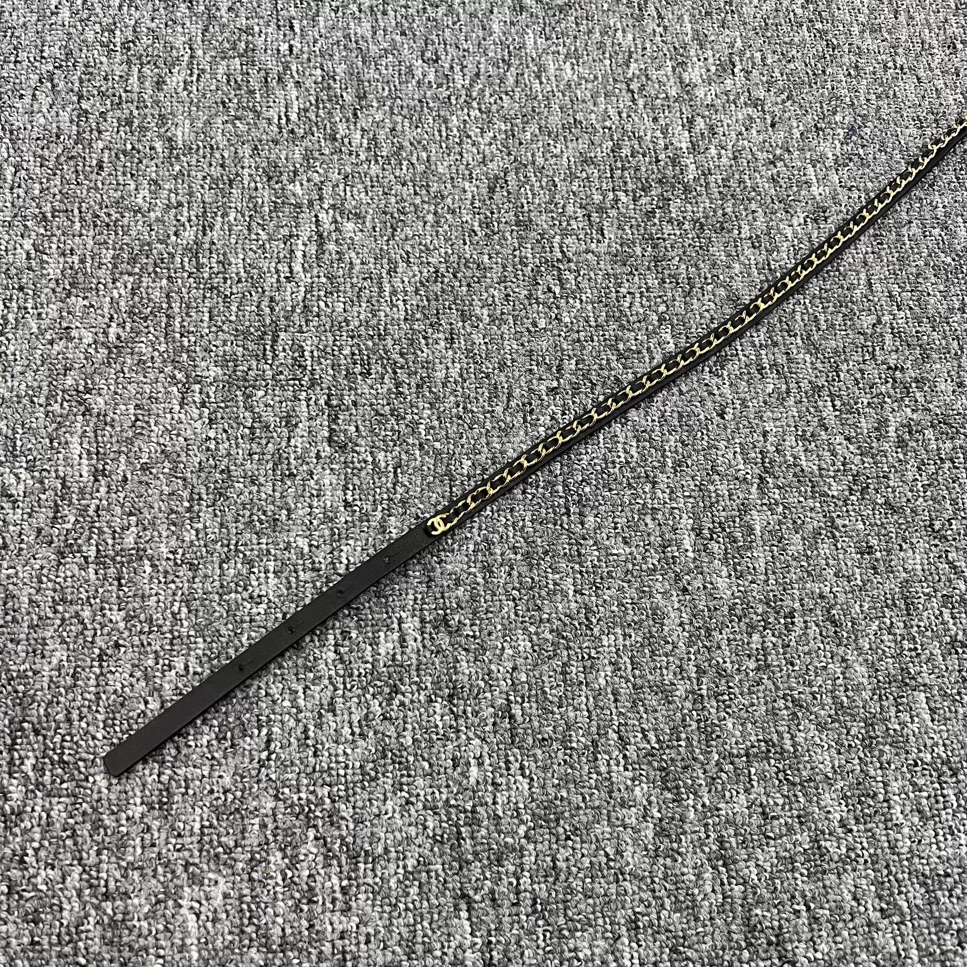 Chanel Chanel 22A Black Gold Leather Chain Bow Buckle Thin Belt Size ONE SIZE - 5 Thumbnail