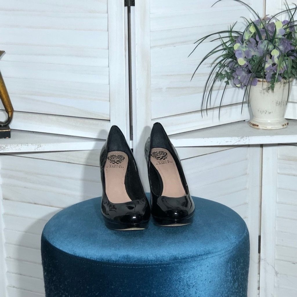 Vince Camuto Platform Heels Nubuck Patent Lacquer Leather Black sz 9.5 Size US 9.5 / IT 39.5 - 5 Thumbnail