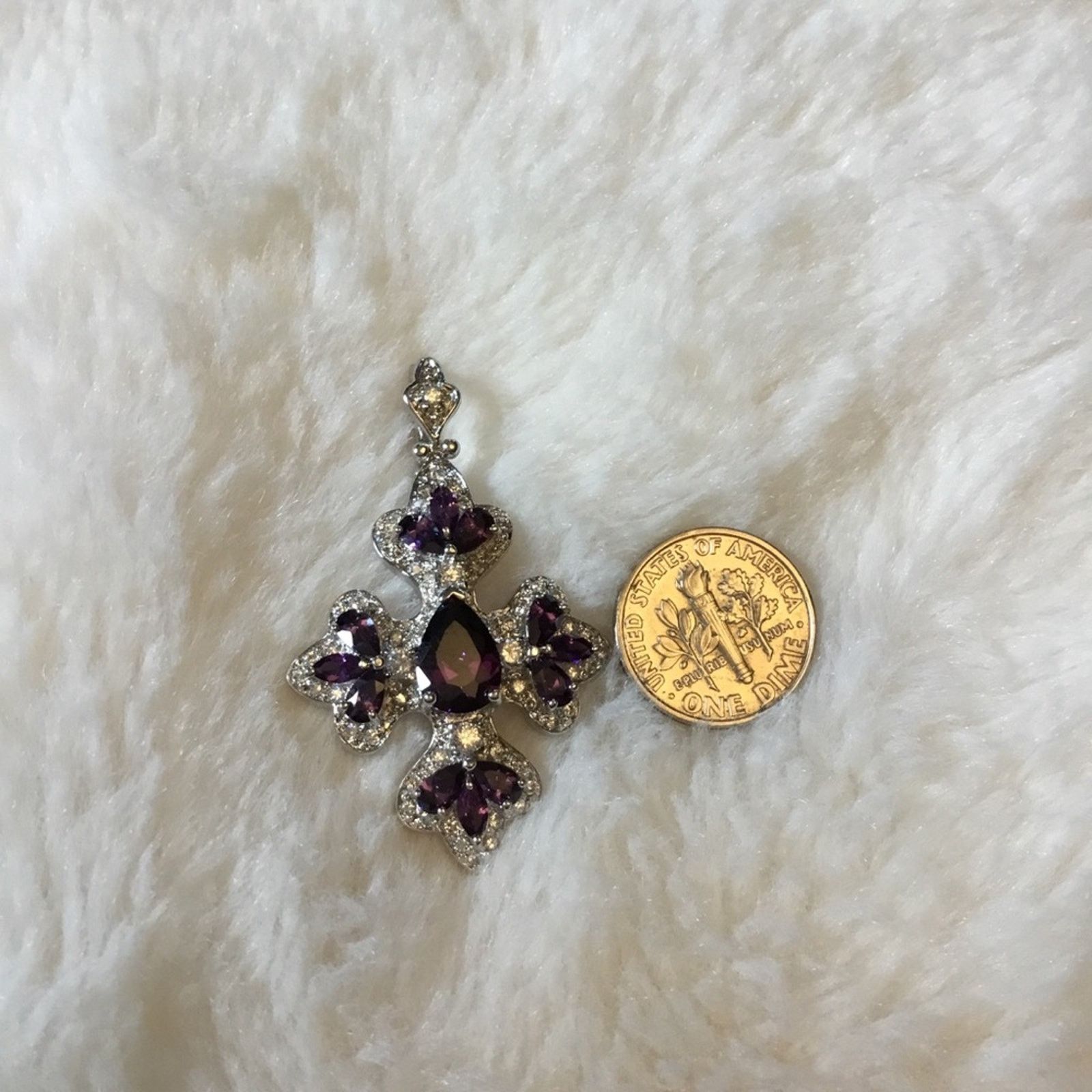 Other Sterling Silver Purple Crystal Flower Pendant Size ONE SIZE - 8 Thumbnail